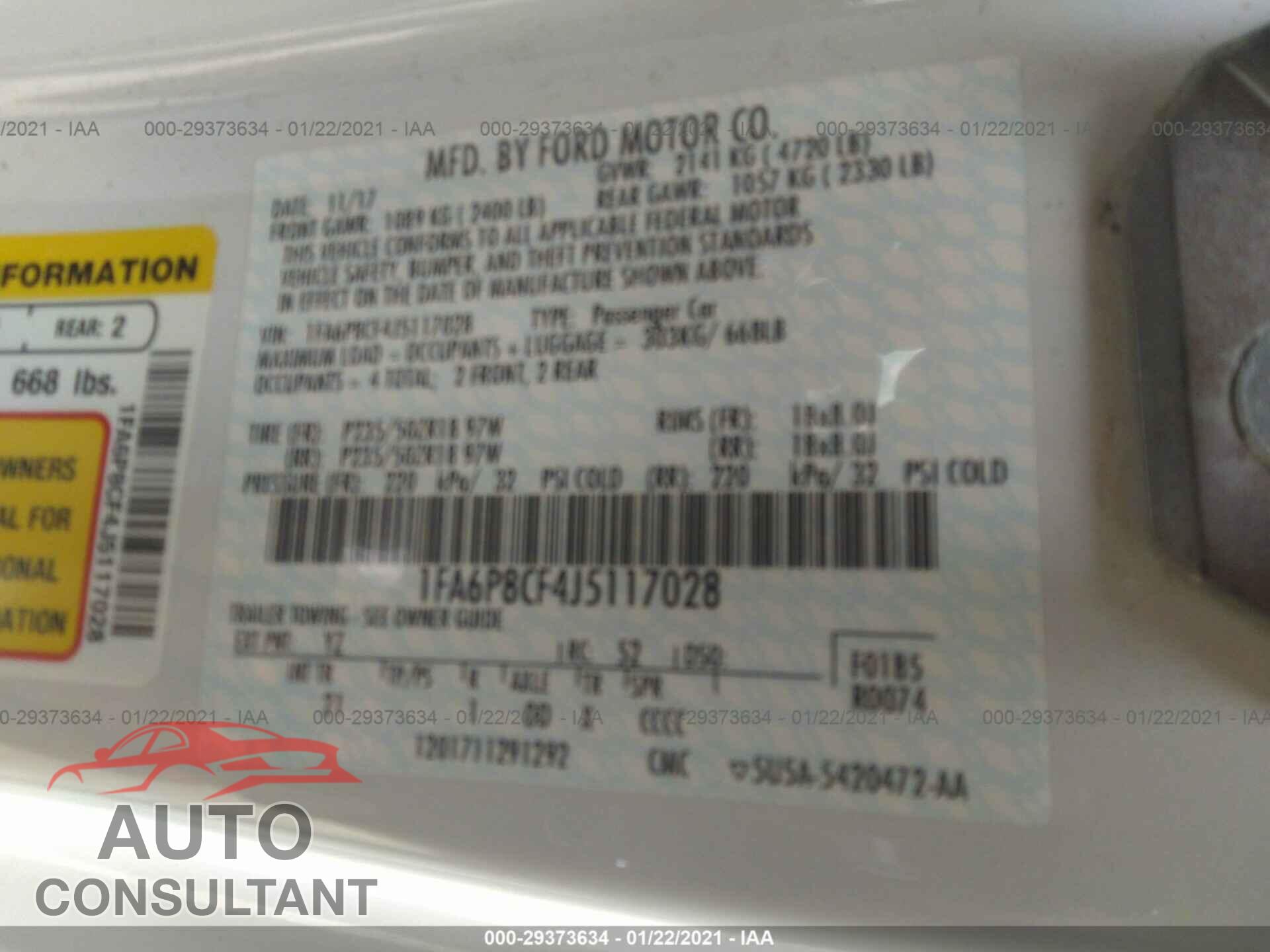 FORD MUSTANG 2018 - 1FA6P8CF4J5117028