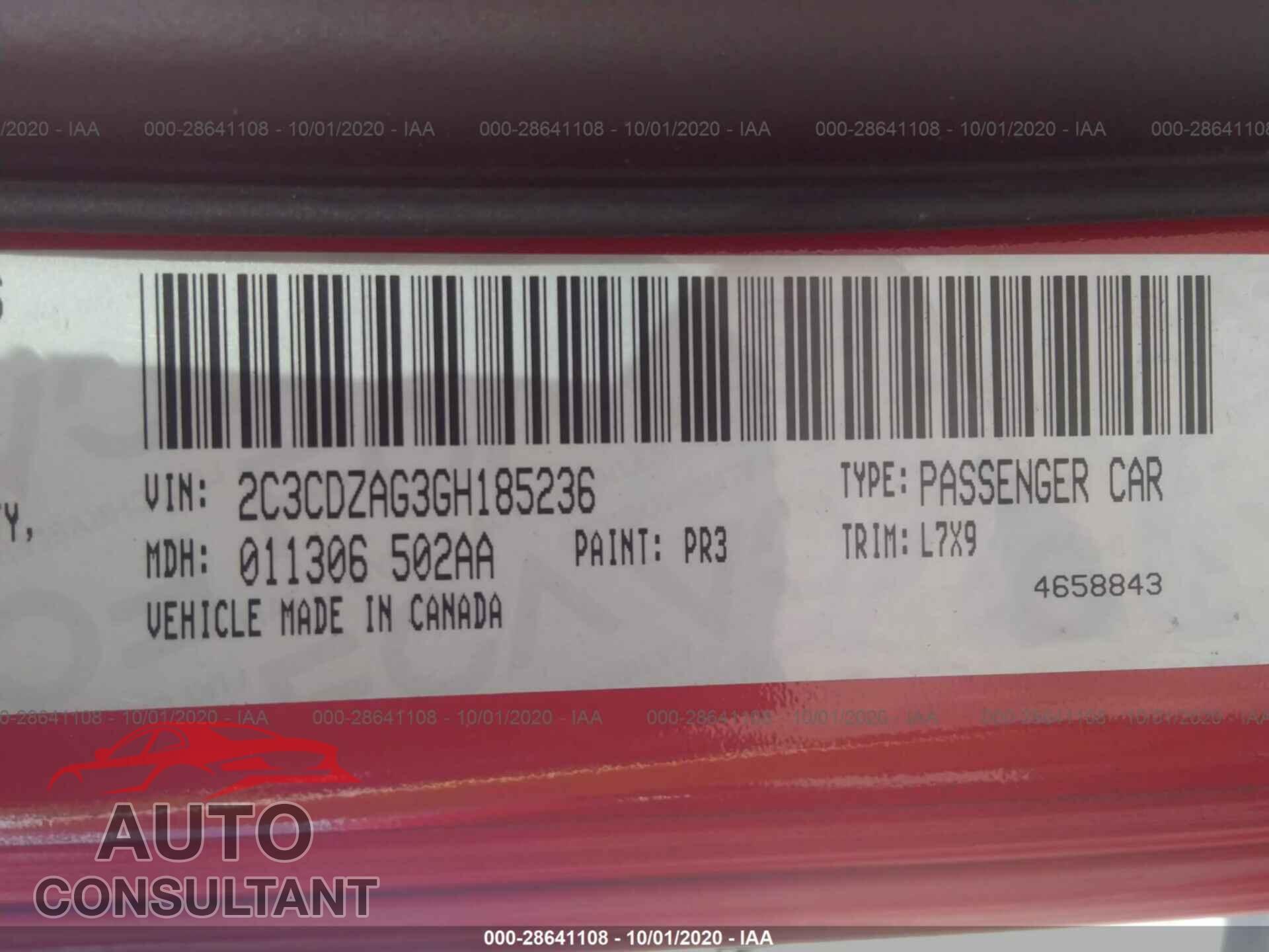 DODGE CHALLENGER 2016 - 2C3CDZAG3GH185236