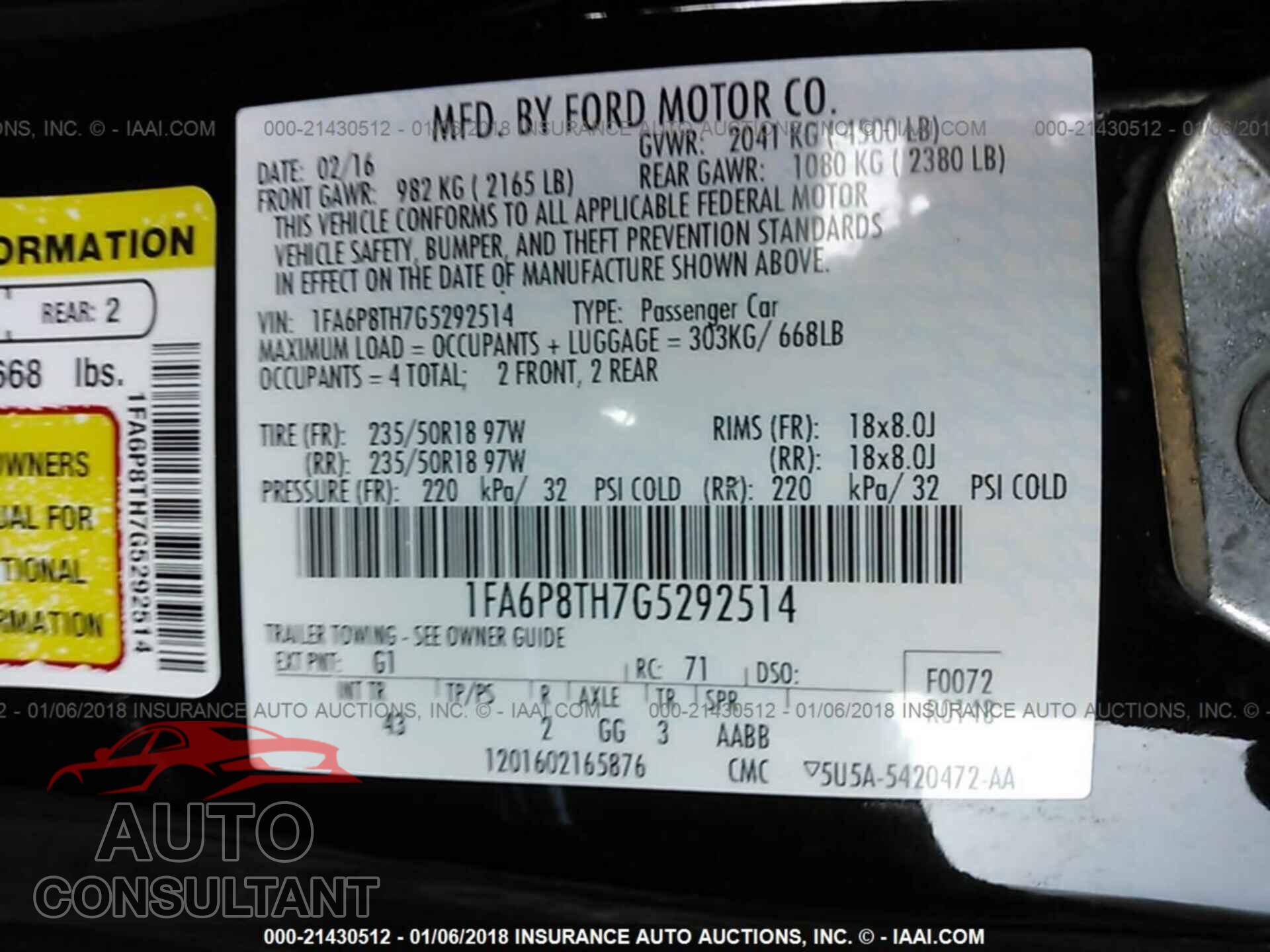 Ford Mustang 2016 - 1FA6P8TH7G5292514
