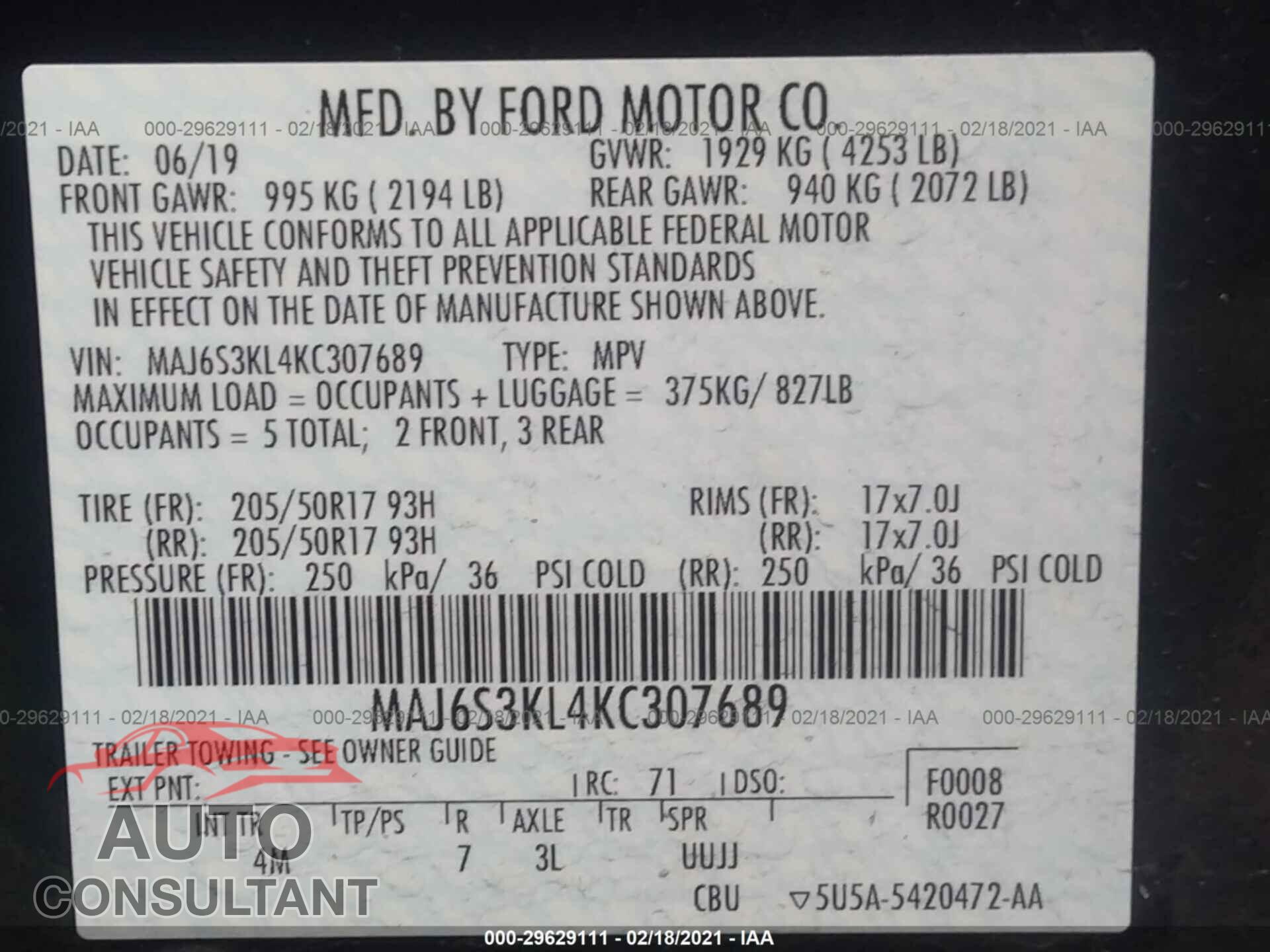 FORD ECOSPORT 2019 - MAJ6S3KL4KC307689