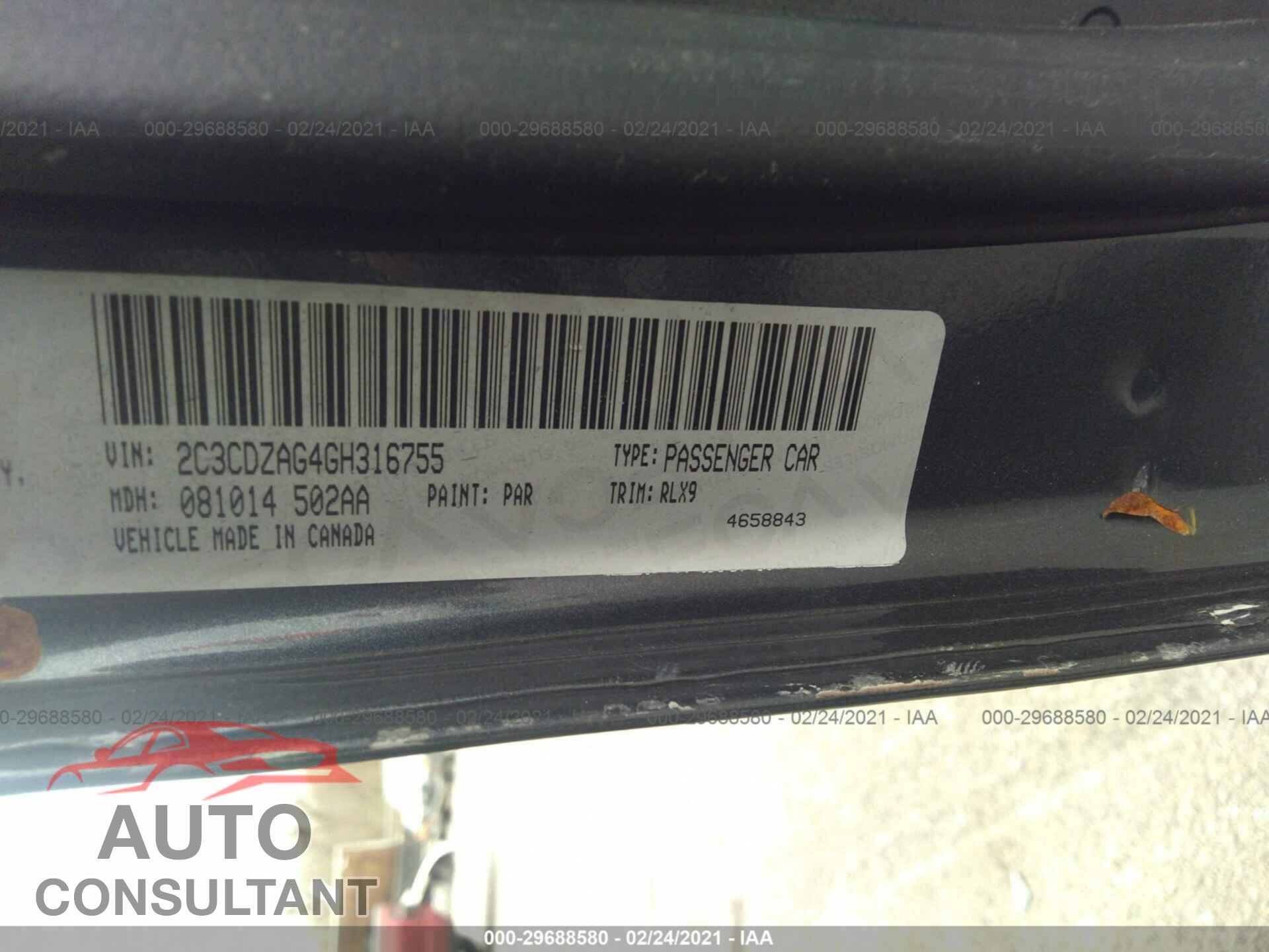 DODGE CHALLENGER 2016 - 2C3CDZAG4GH316755
