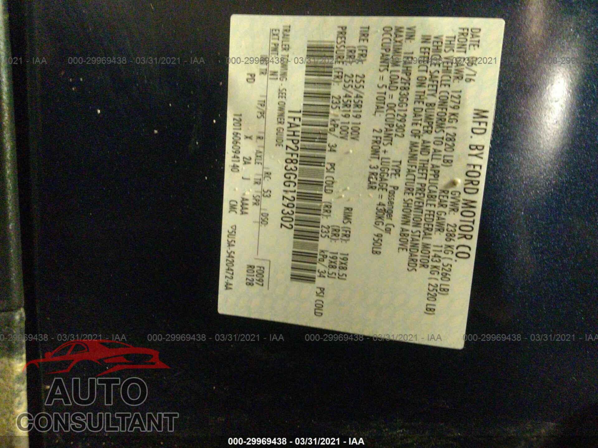 FORD TAURUS 2016 - 1FAHP2F83GG129302