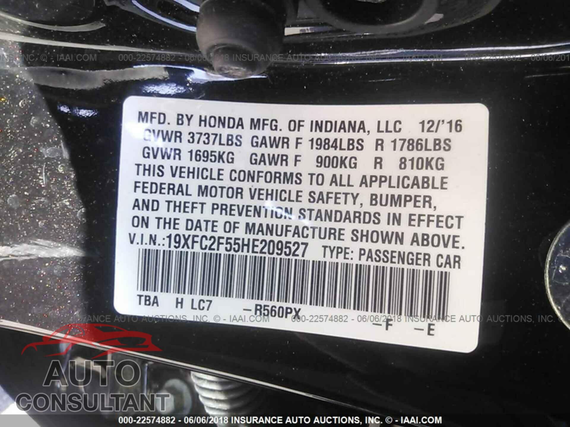 Honda Civic 2017 - 19XFC2F55HE209527