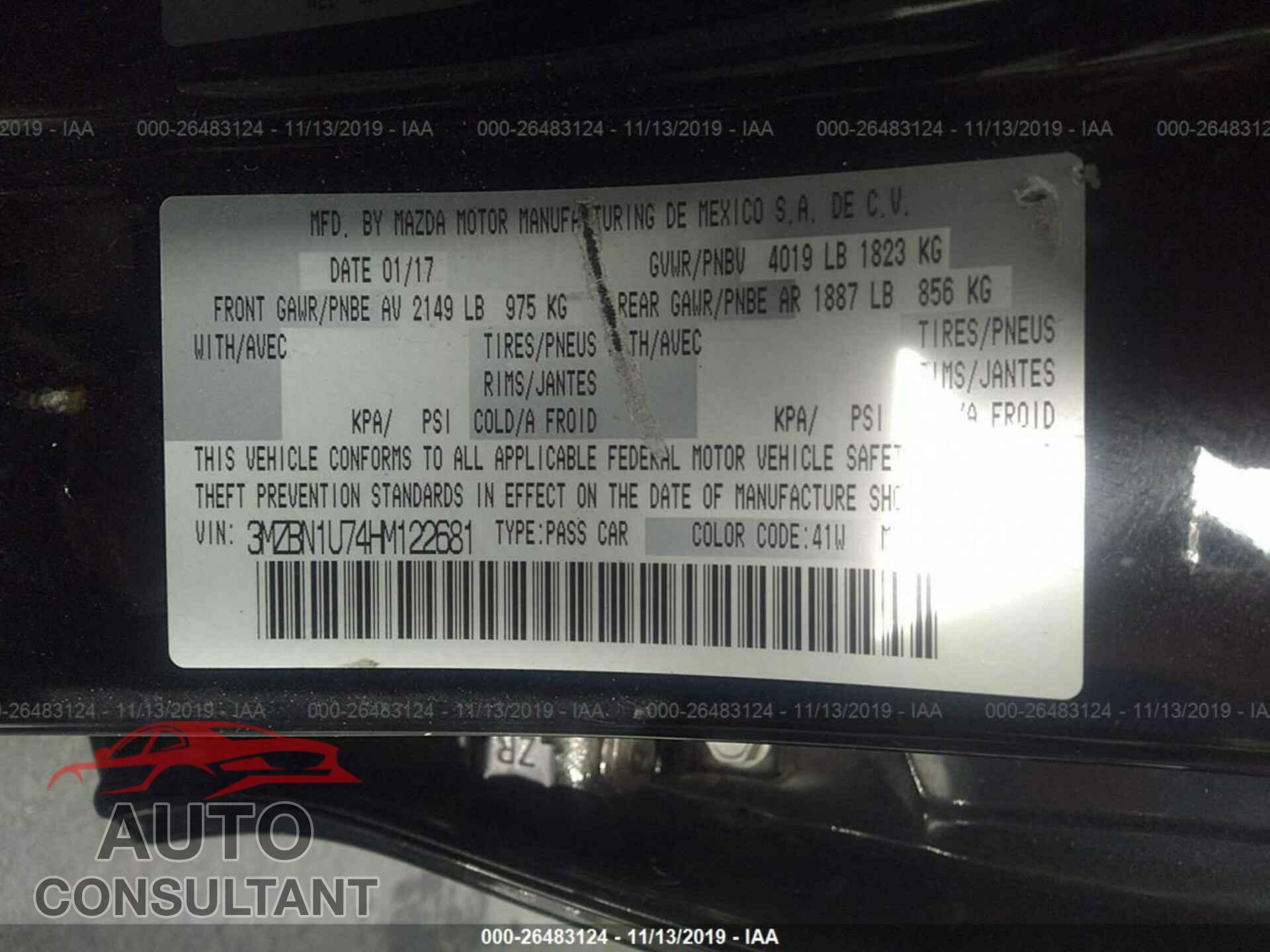 Mazda 3 2017 - 3MZBN1U74HM122681