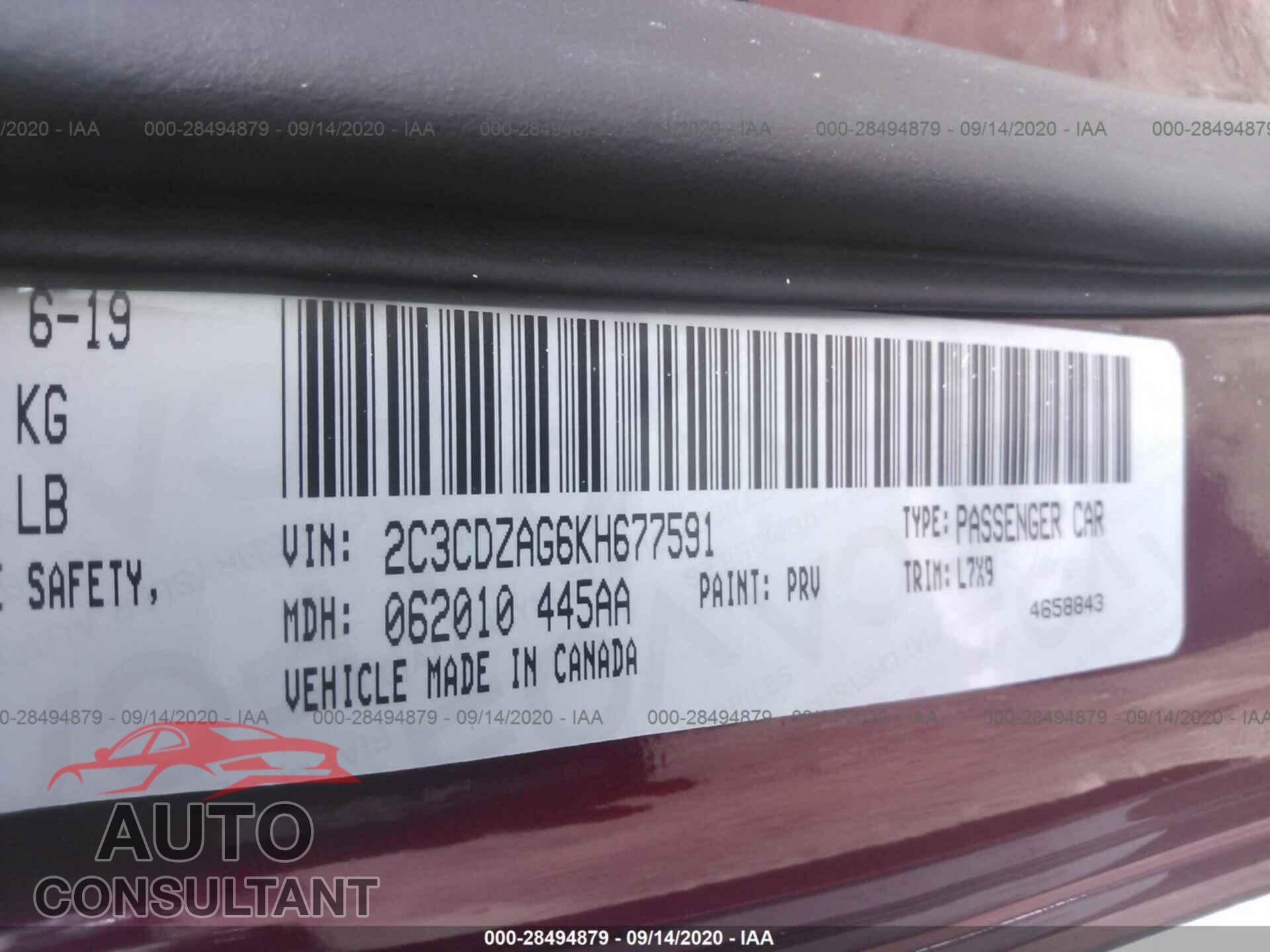 DODGE CHALLENGER 2019 - 2C3CDZAG6KH677591