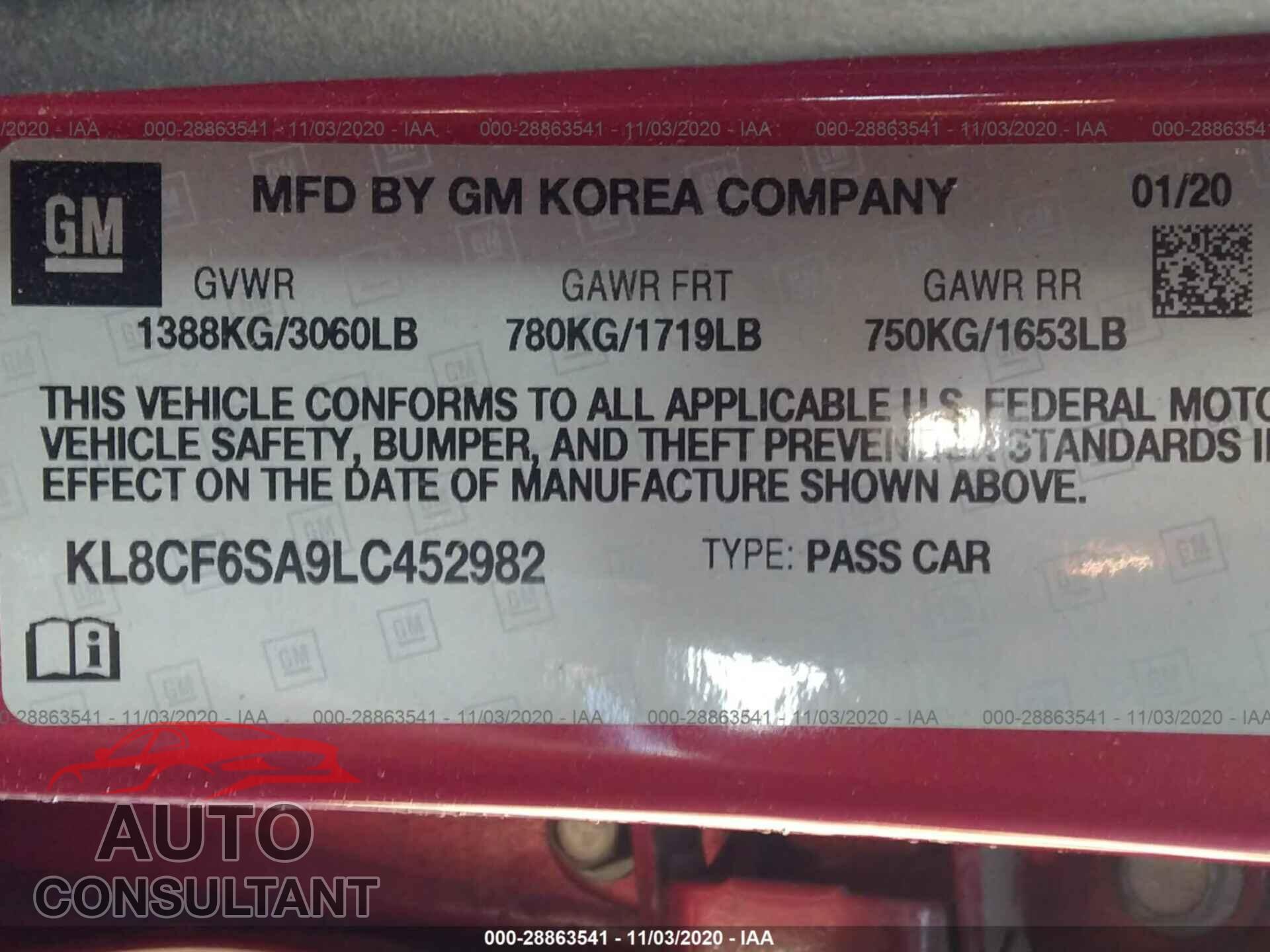 CHEVROLET SPARK 2020 - KL8CF6SA9LC452982