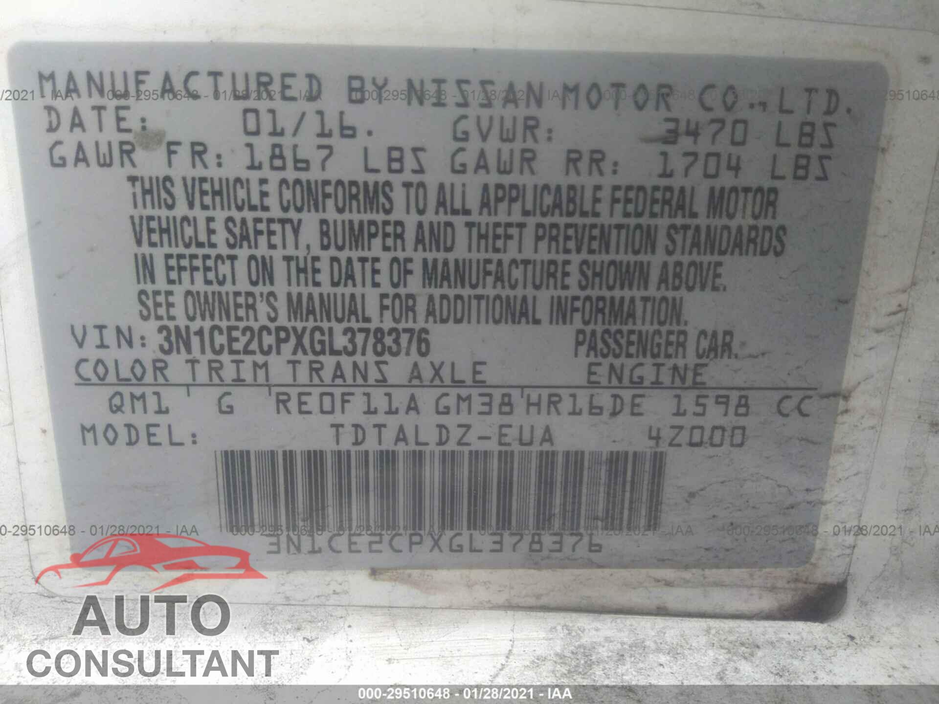 NISSAN VERSA NOTE 2016 - 3N1CE2CPXGL378376