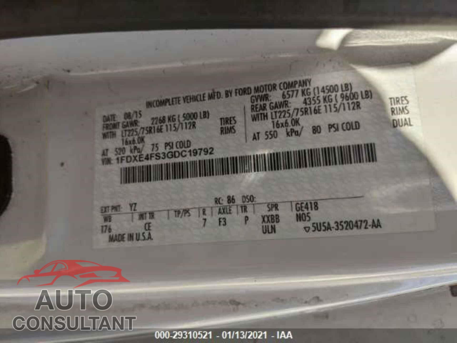 FORD E450 2016 - 1FDXE4FS3GDC19792