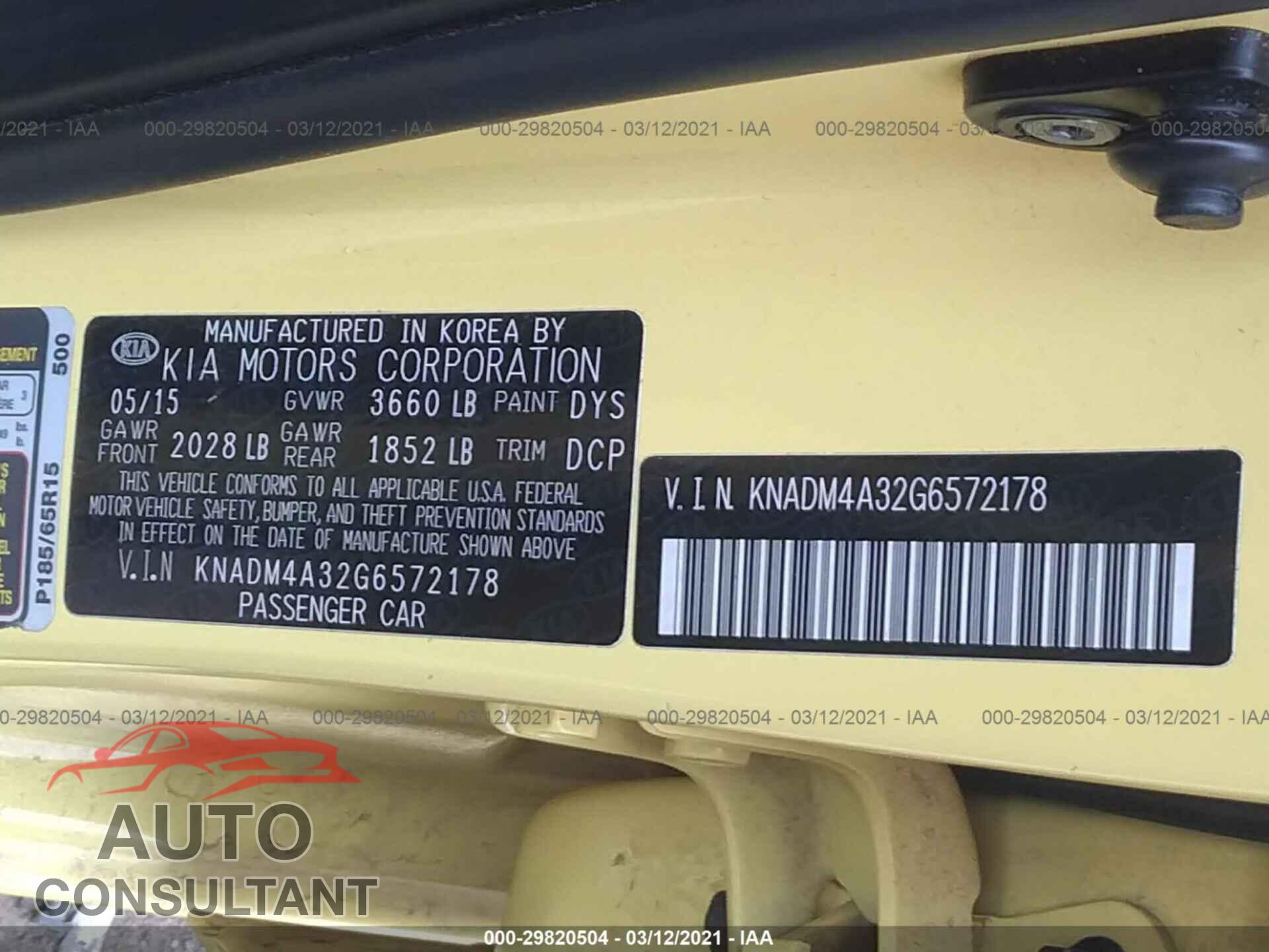 KIA RIO 2016 - KNADM4A32G6572178