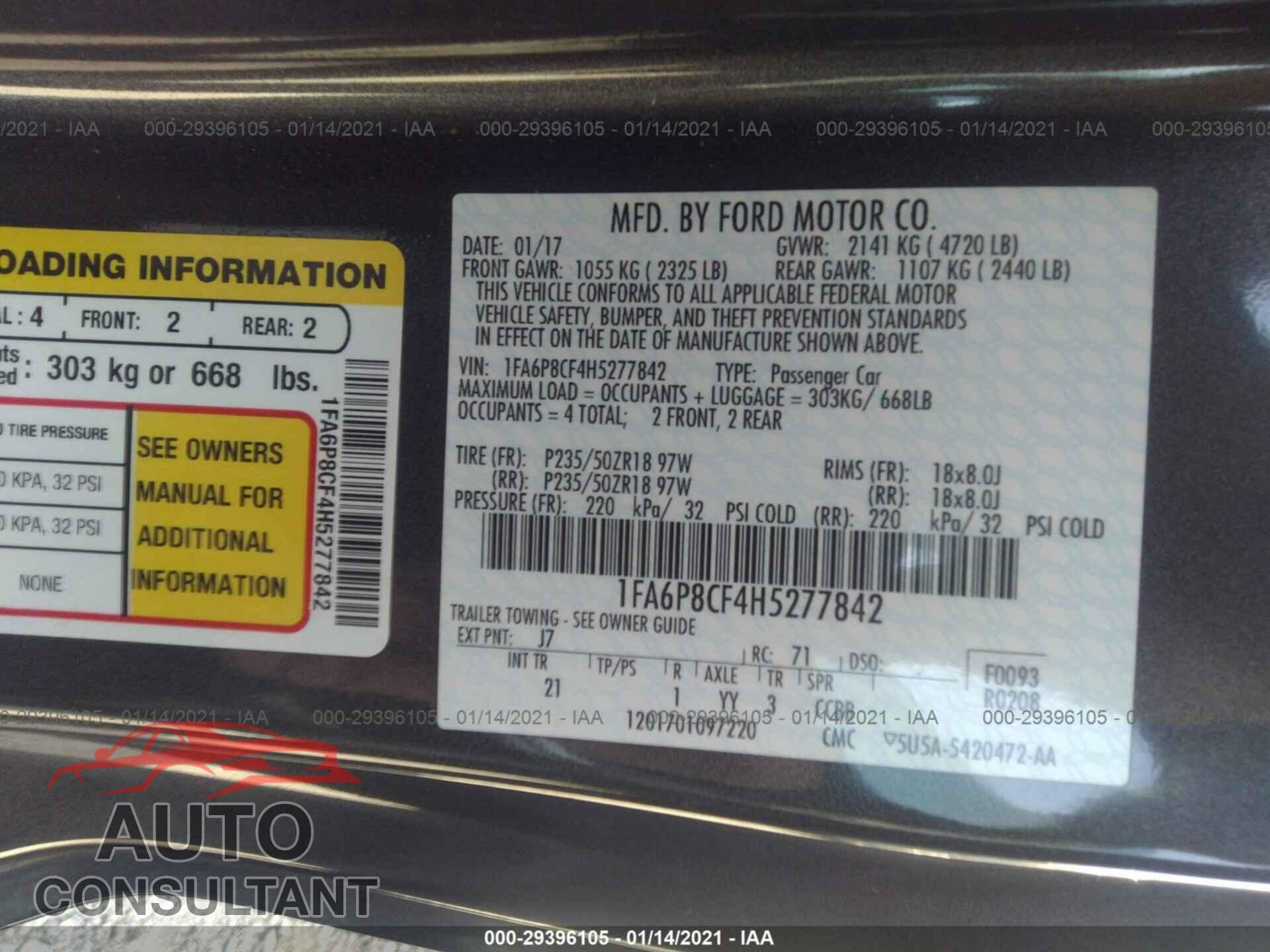 FORD MUSTANG 2017 - 1FA6P8CF4H5277842