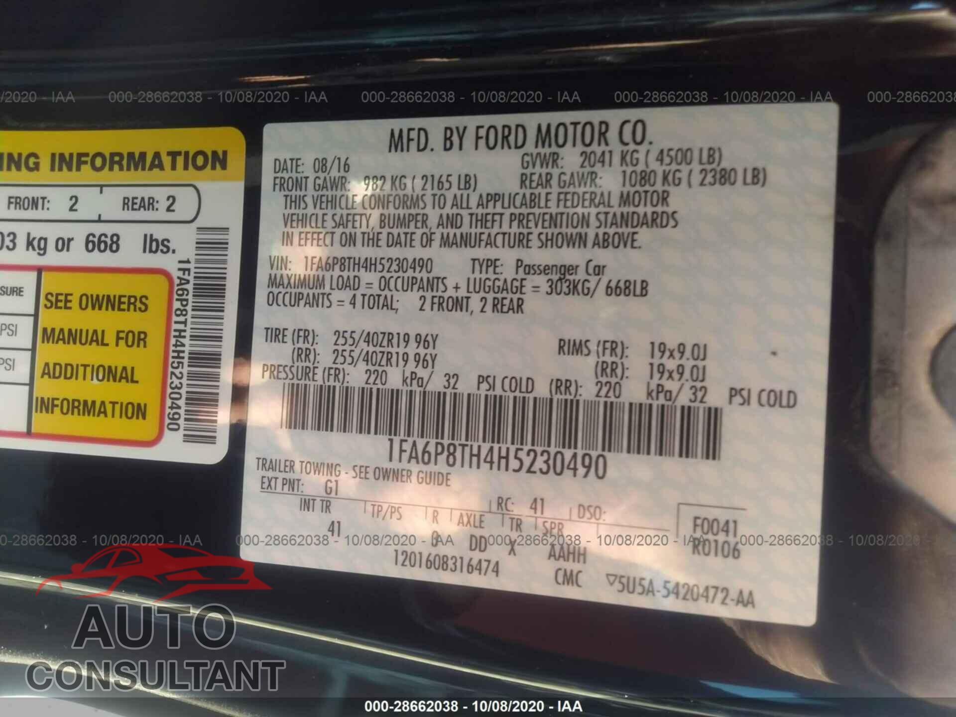 FORD MUSTANG 2017 - 1FA6P8TH4H5230490