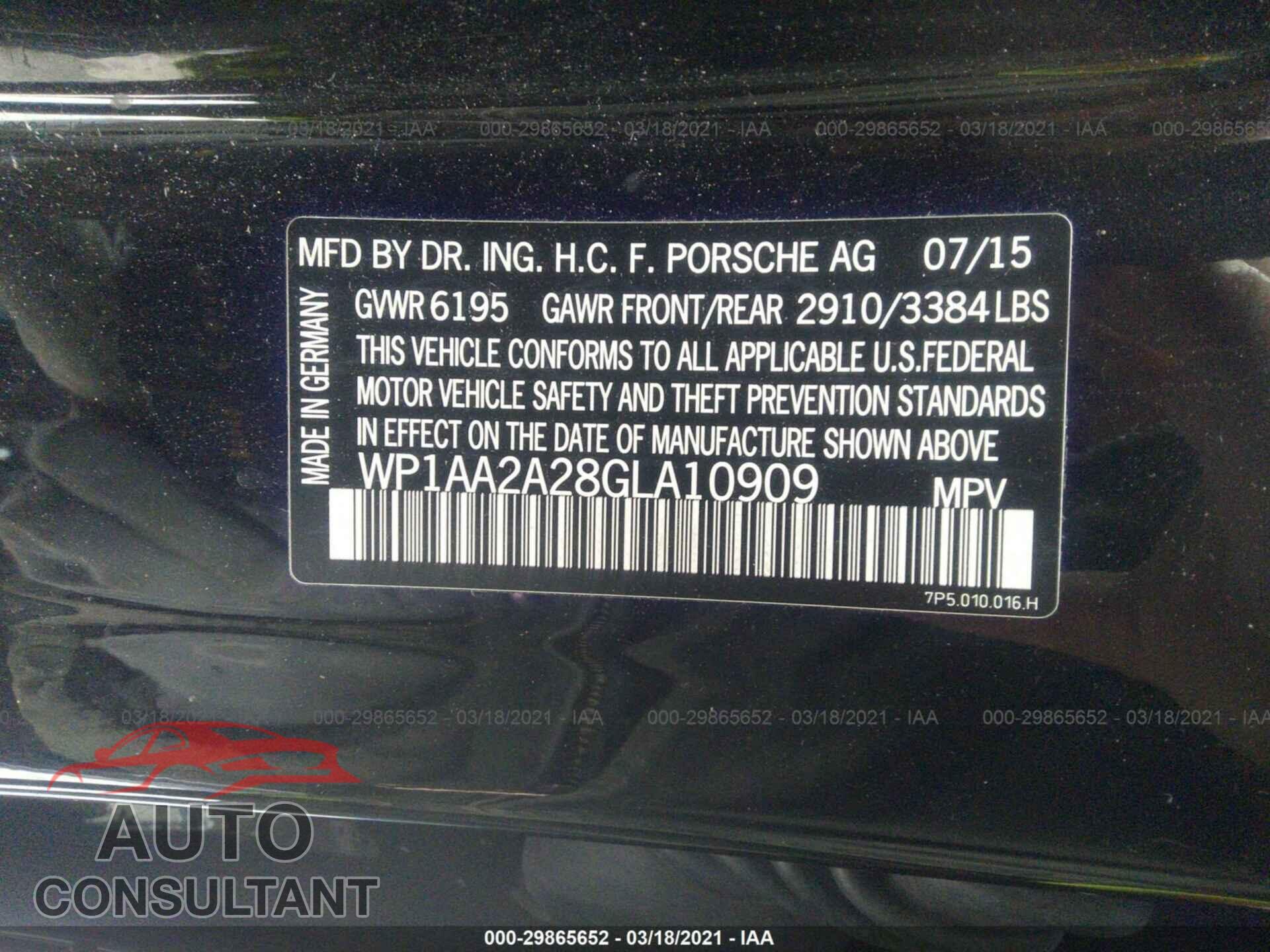 PORSCHE CAYENNE 2016 - WP1AA2A28GLA10909