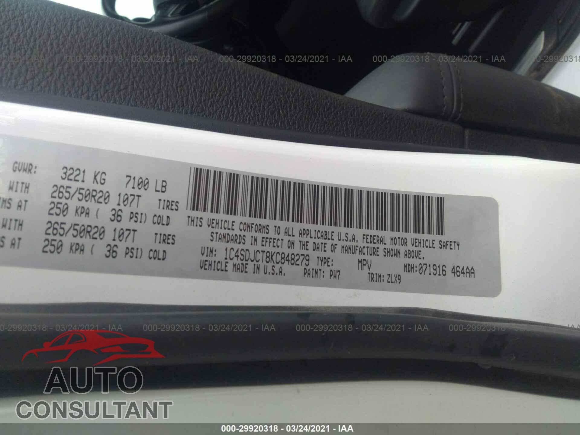 DODGE DURANGO 2019 - 1C4SDJCT8KC848279