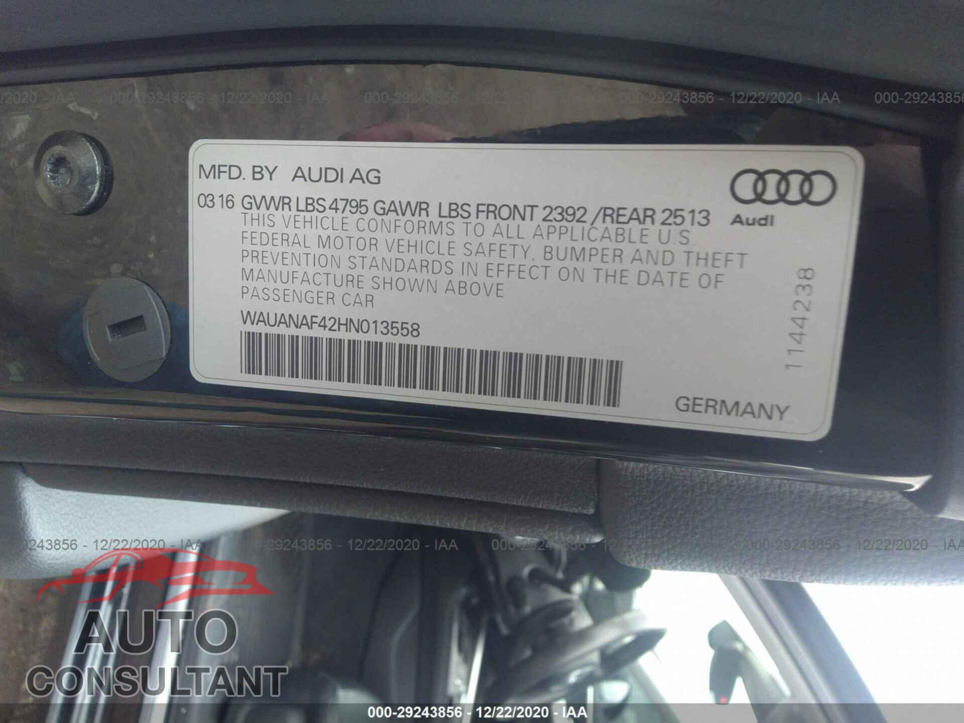 AUDI A4 2017 - WAUANAF42HN013558