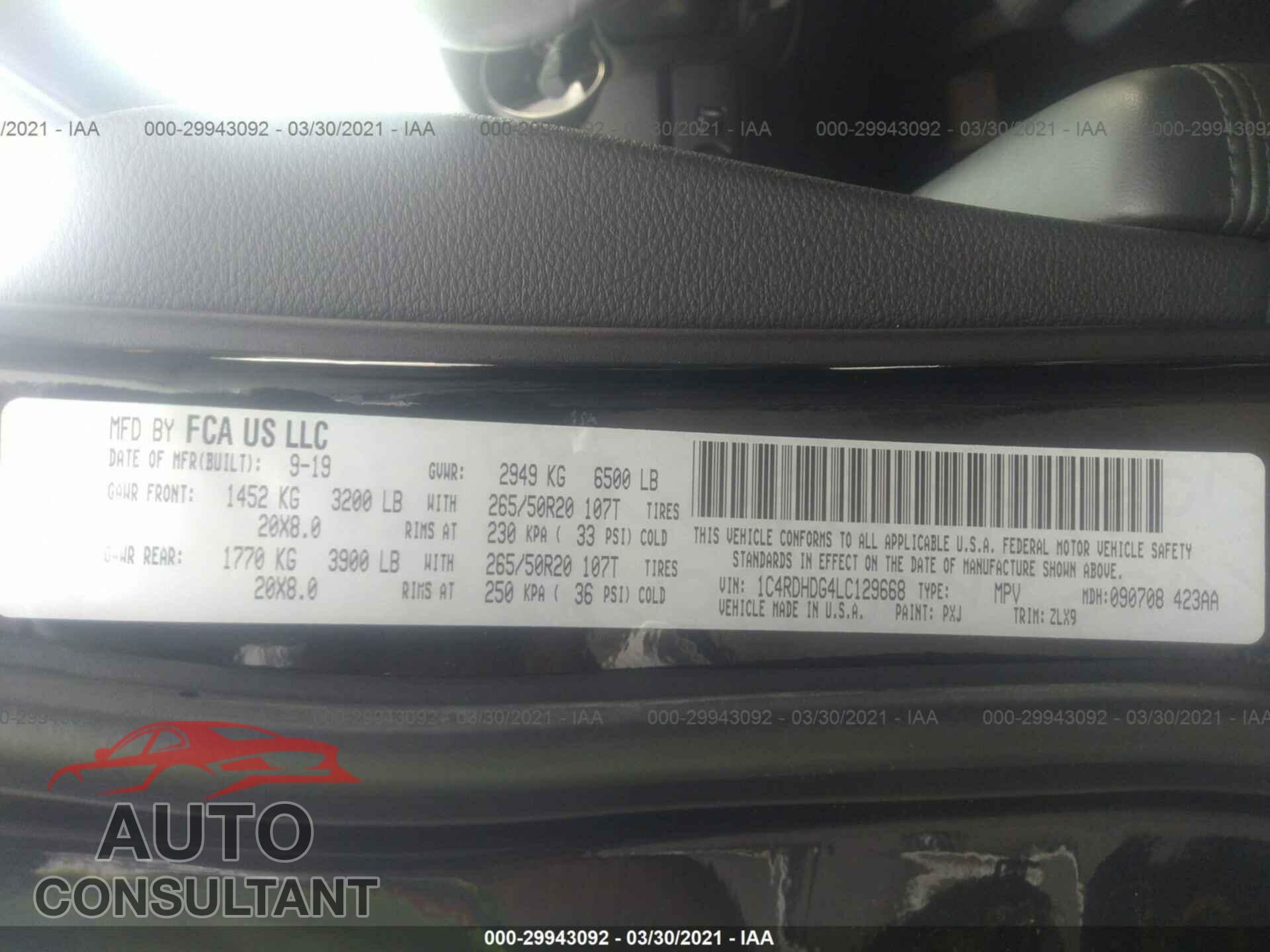 DODGE DURANGO 2020 - 1C4RDHDG4LC129668