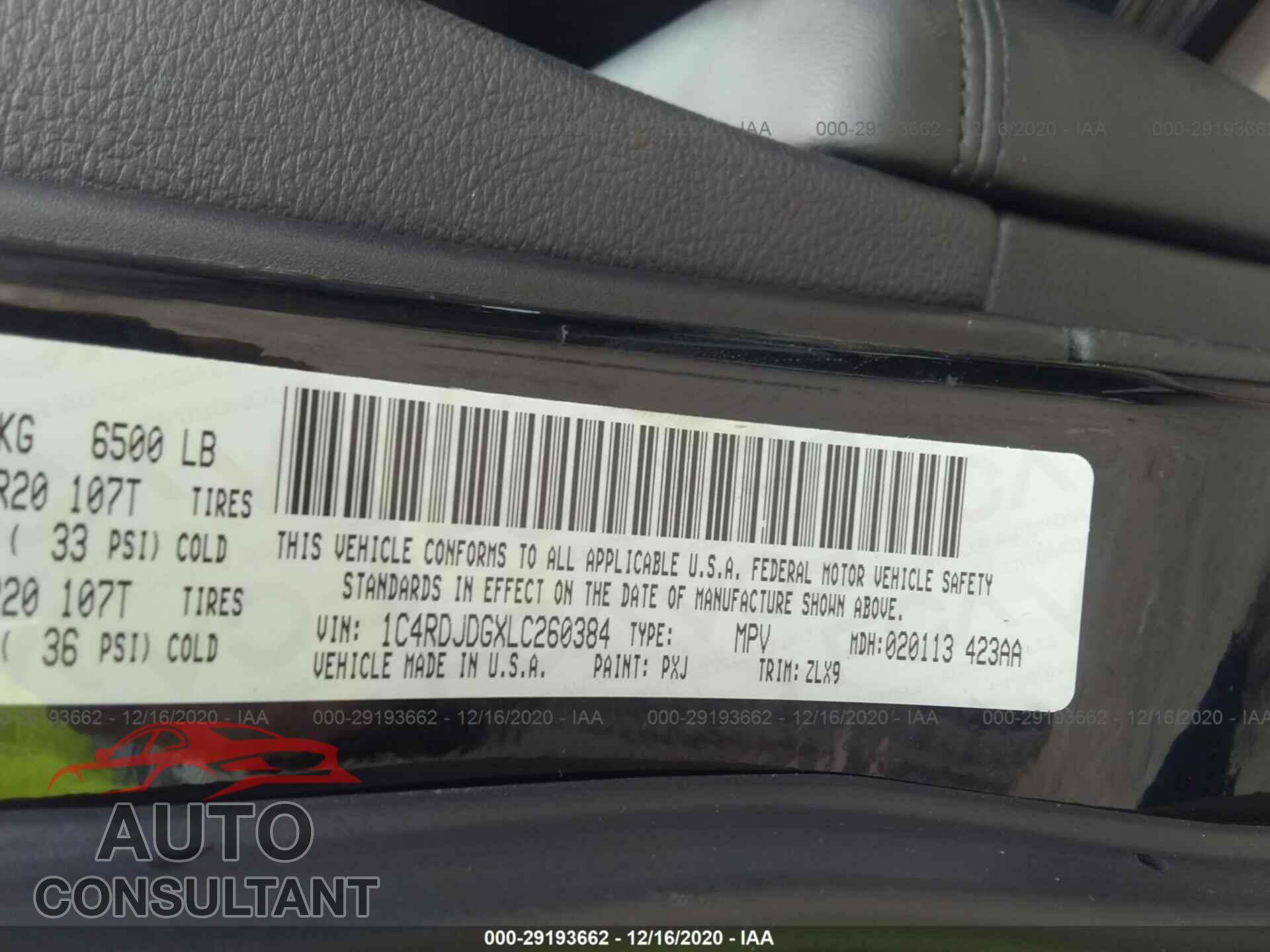 DODGE DURANGO 2020 - 1C4RDJDGXLC260384