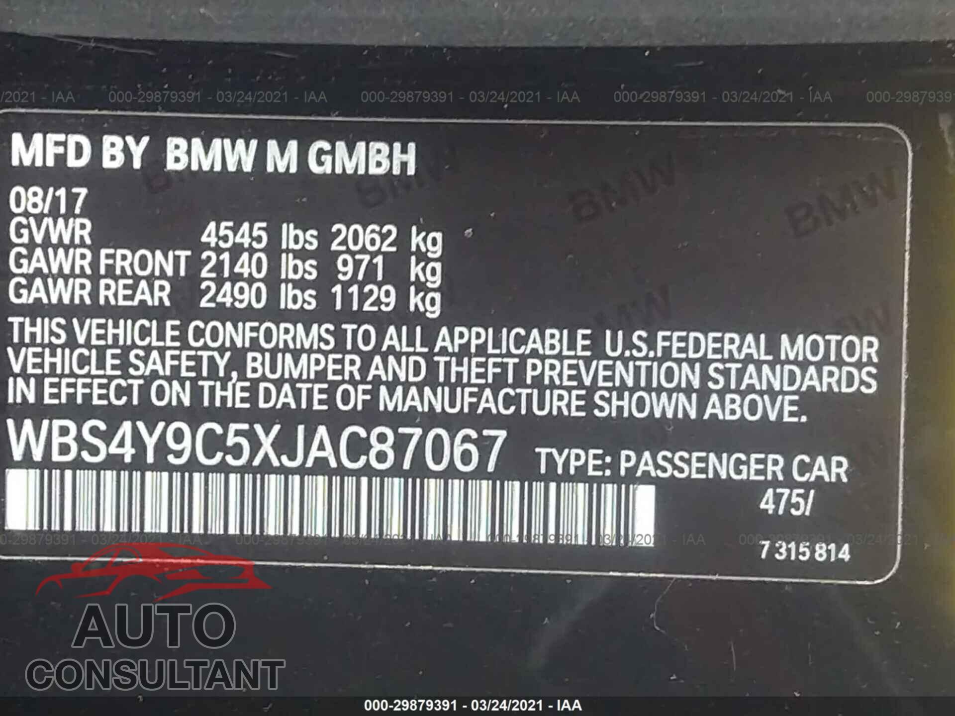 BMW M4 2018 - WBS4Y9C5XJAC87067