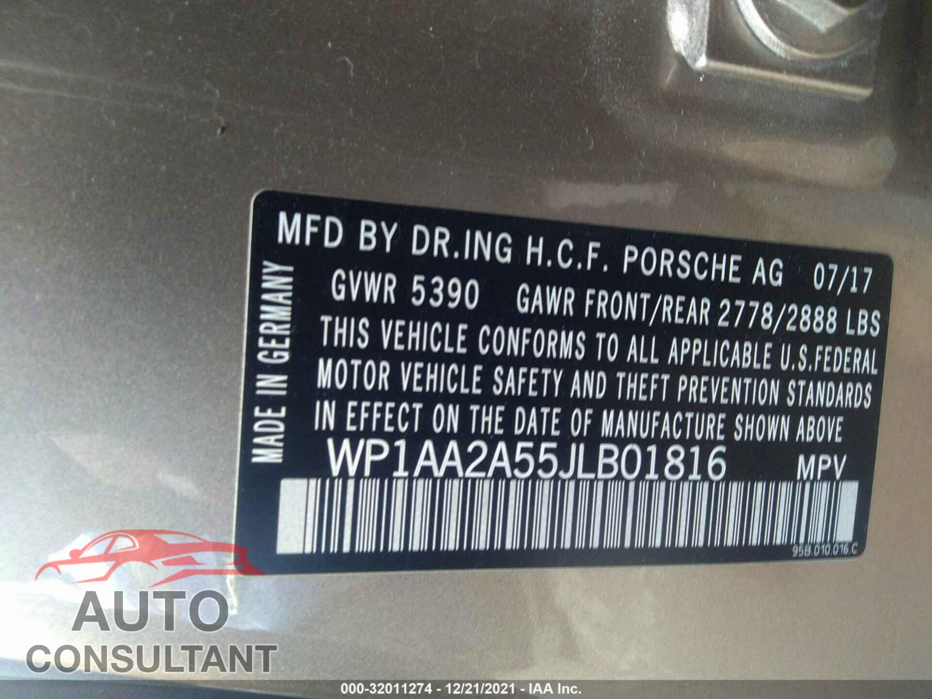 PORSCHE MACAN 2018 - WP1AA2A55JLB01816
