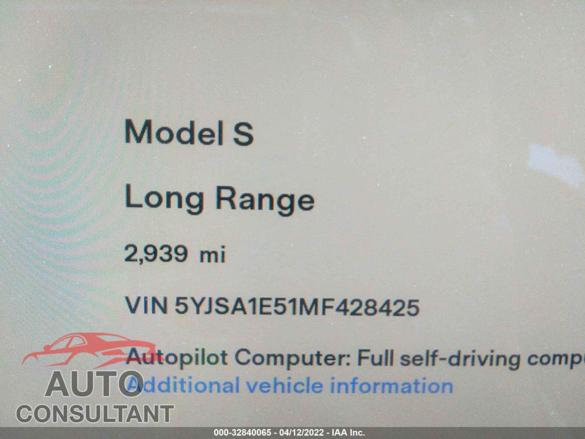 TESLA MODEL S 2021 - 5YJSA1E51MF428425
