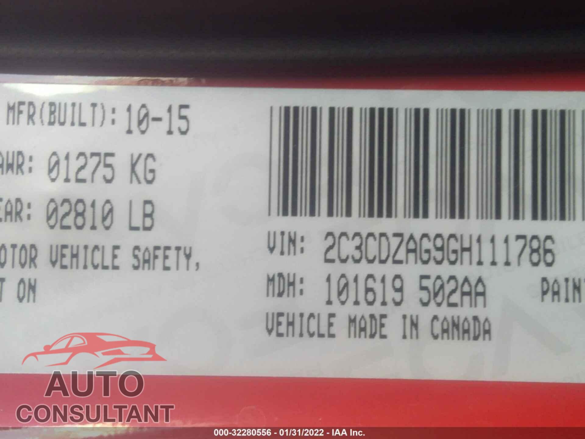 DODGE CHALLENGER 2016 - 2C3CDZAG9GH111786