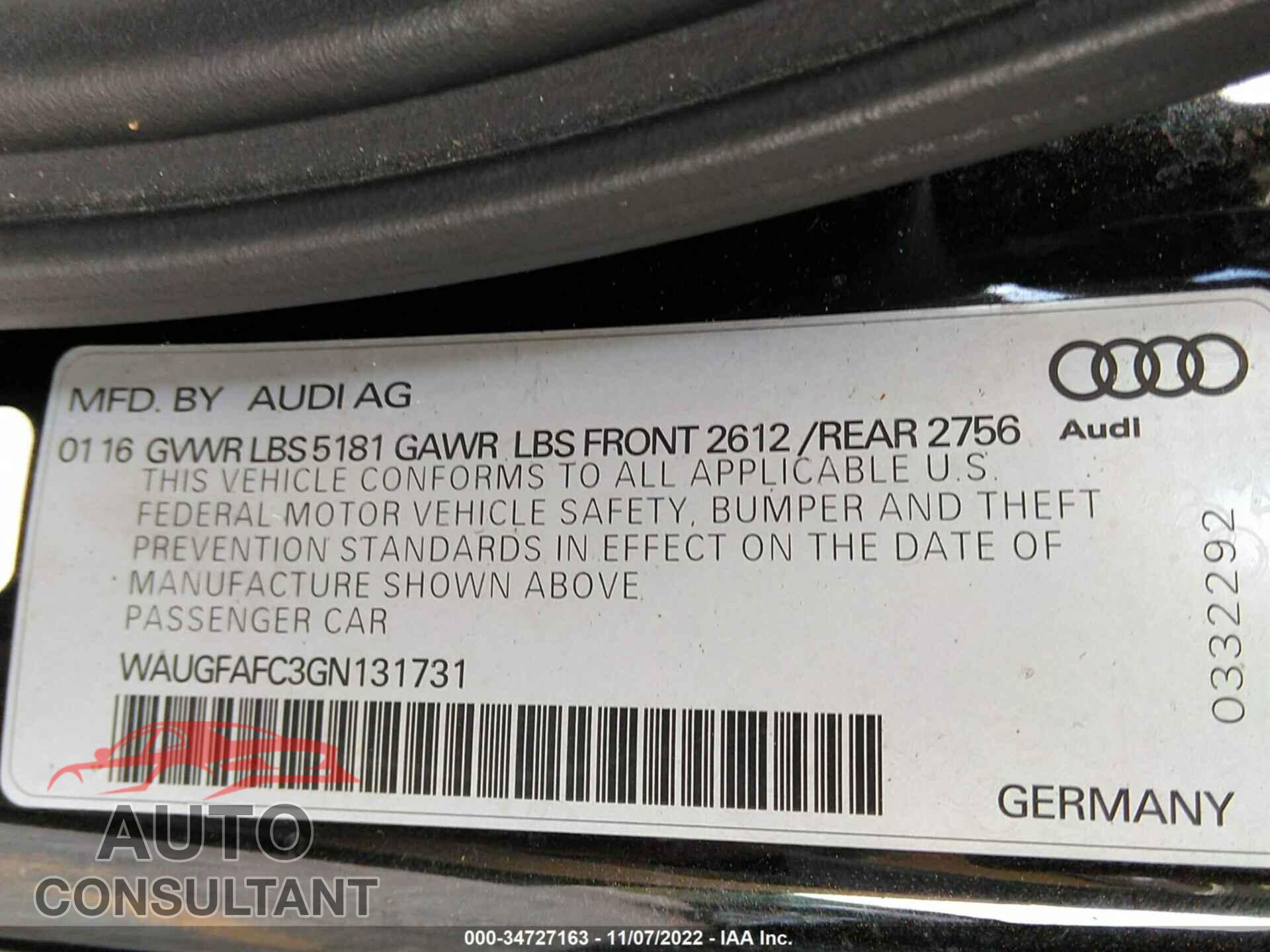 AUDI A6 2016 - WAUGFAFC3GN131731