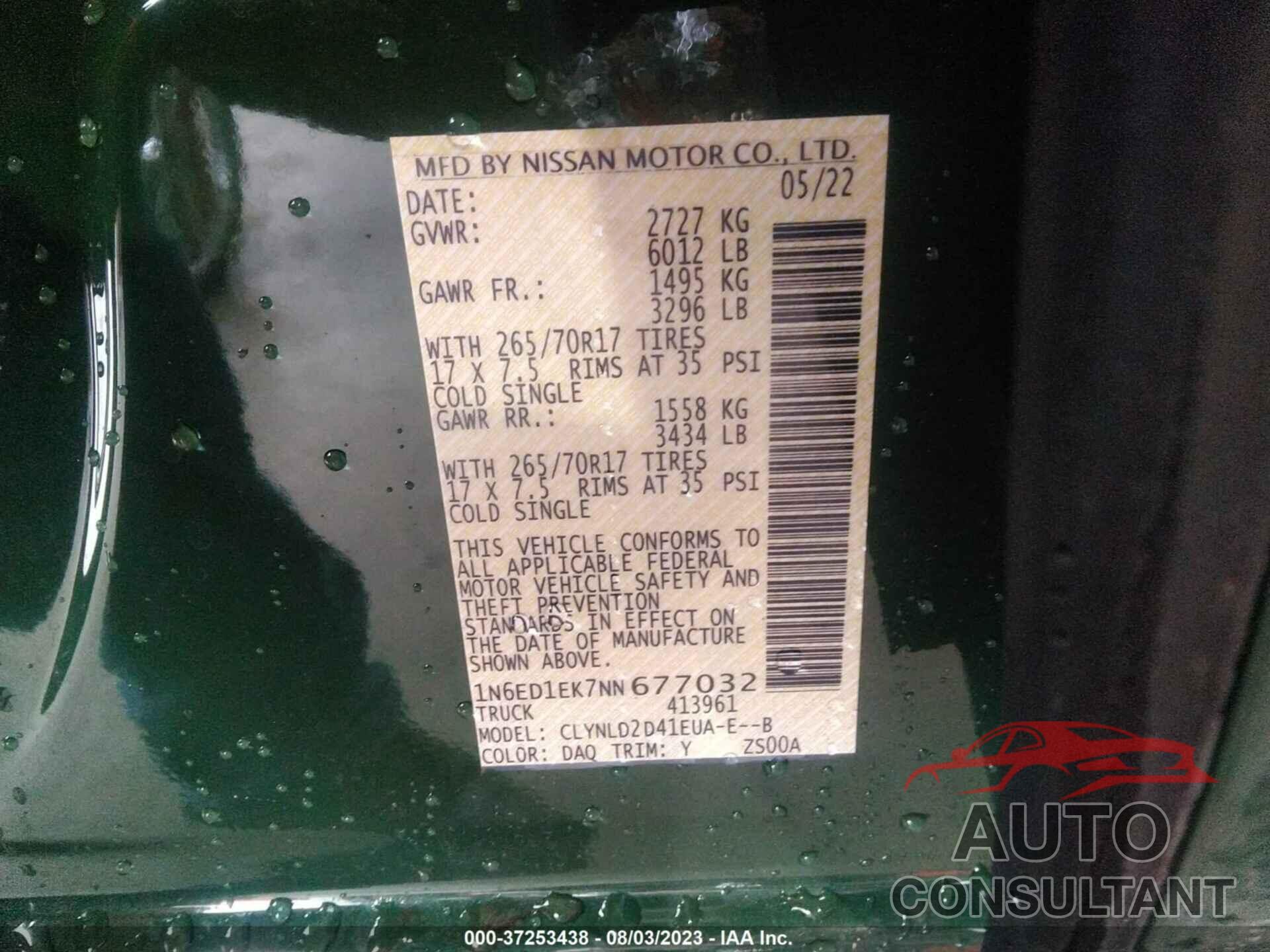 NISSAN FRONTIER 2022 - 1N6ED1EK7NN677032