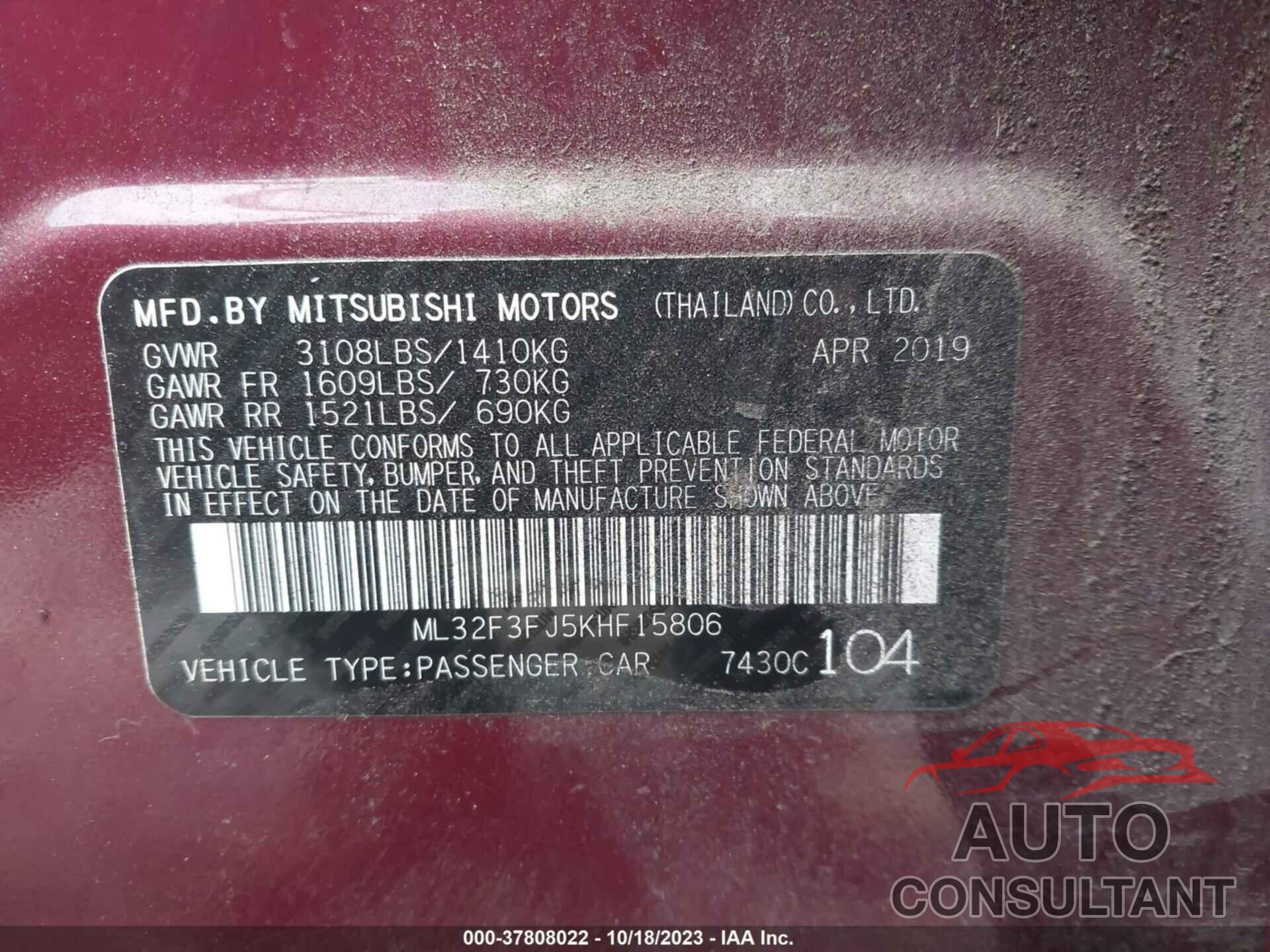 MITSUBISHI MIRAGE G4 2019 - ML32F3FJ5KHF15806