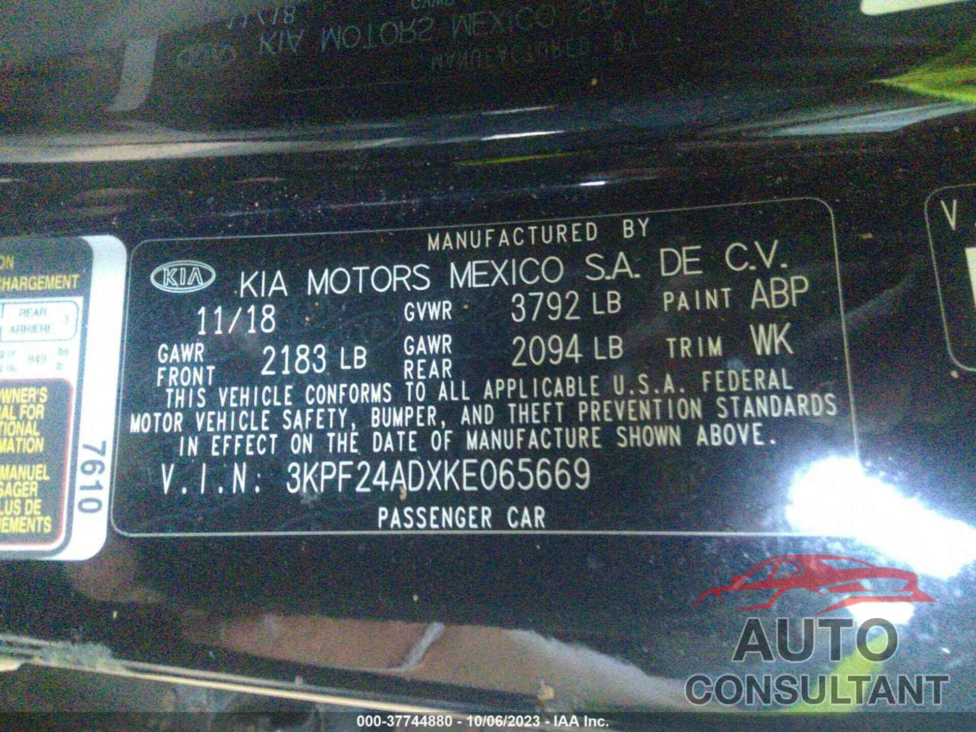 KIA FORTE 2019 - 3KPF24ADXKE065669