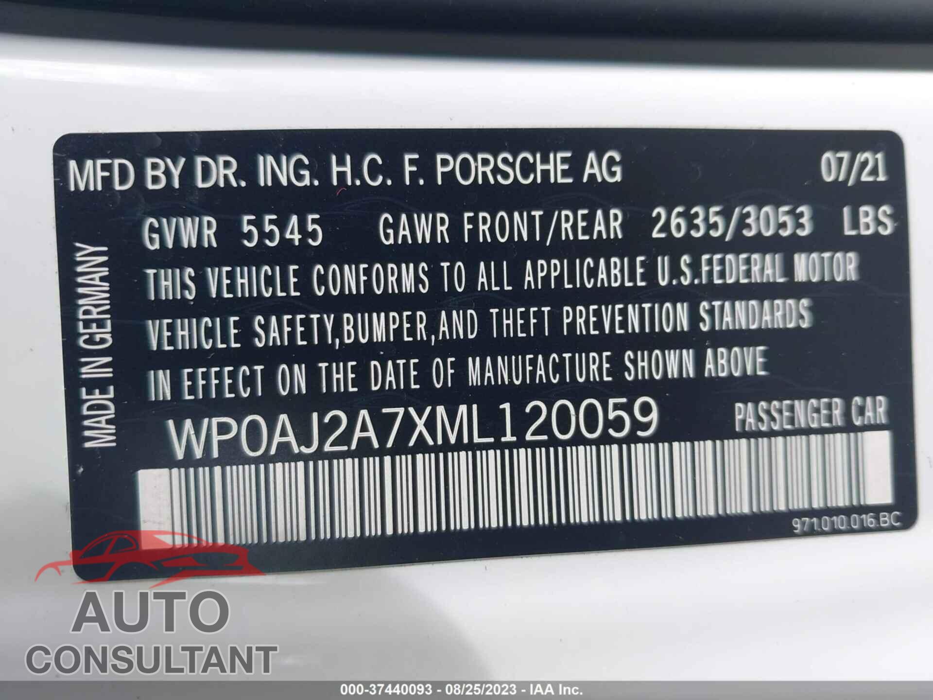 PORSCHE PANAMERA 2021 - WP0AJ2A7XML120059