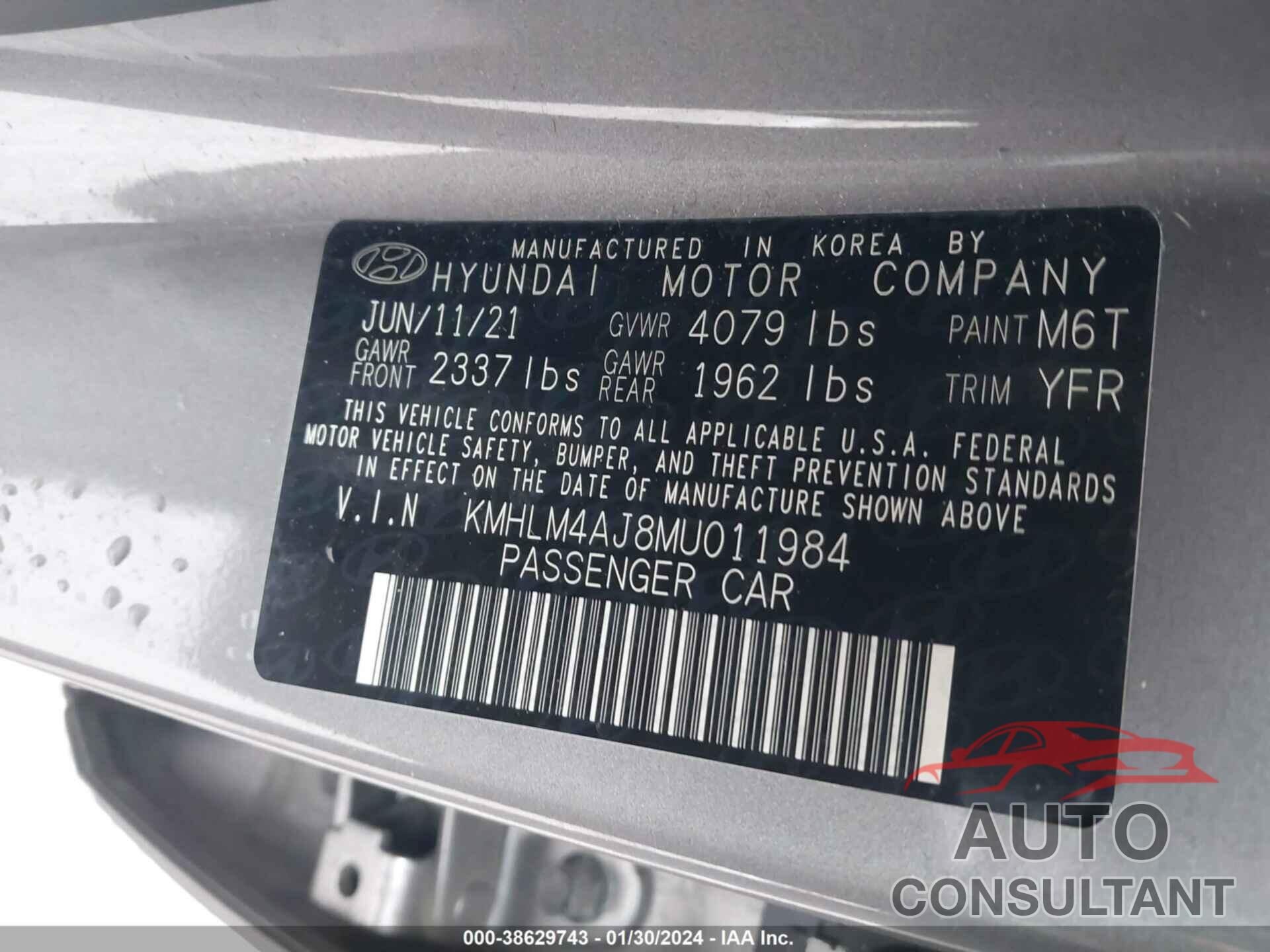 HYUNDAI ELANTRA HYBRID 2021 - KMHLM4AJ8MU011984