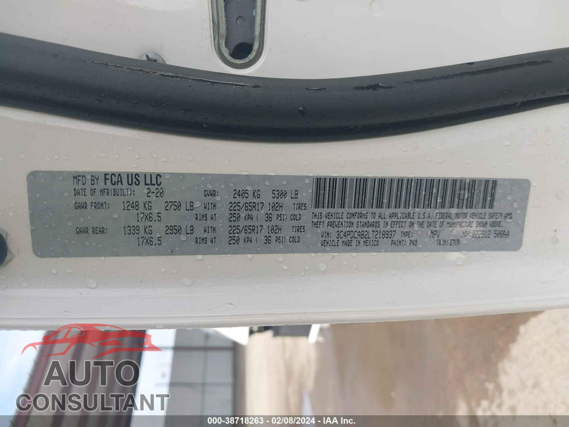 DODGE JOURNEY 2020 - 3C4PDCAB2LT218937