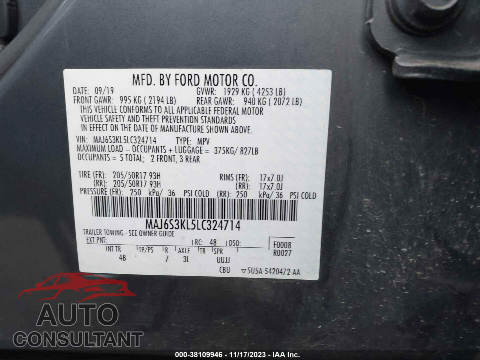 FORD ECOSPORT 2020 - MAJ6S3KL5LC324714