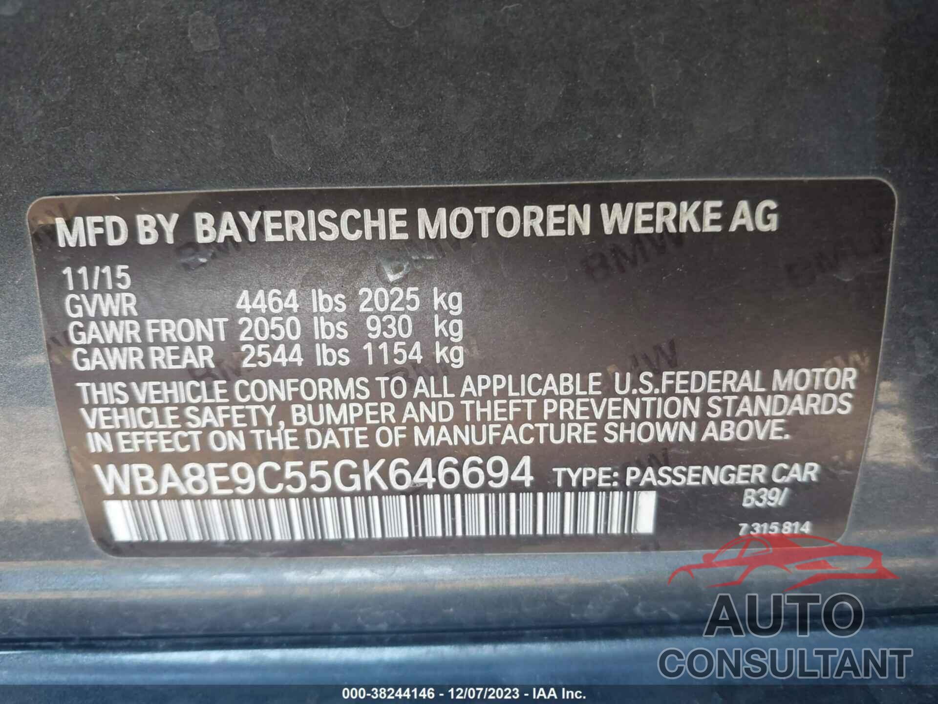 BMW 328I 2016 - WBA8E9C55GK646694