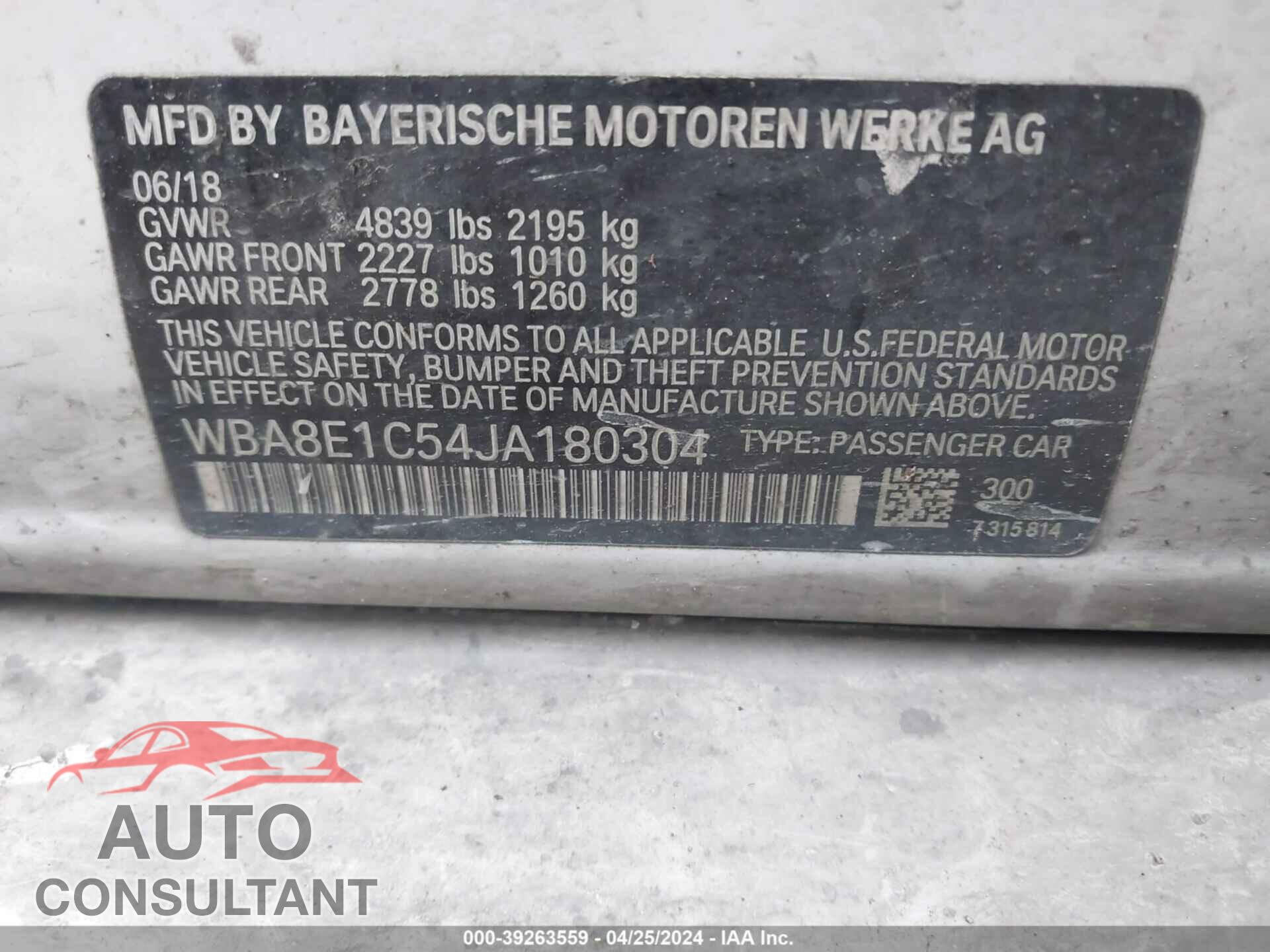 BMW 330E 2018 - WBA8E1C54JA180304