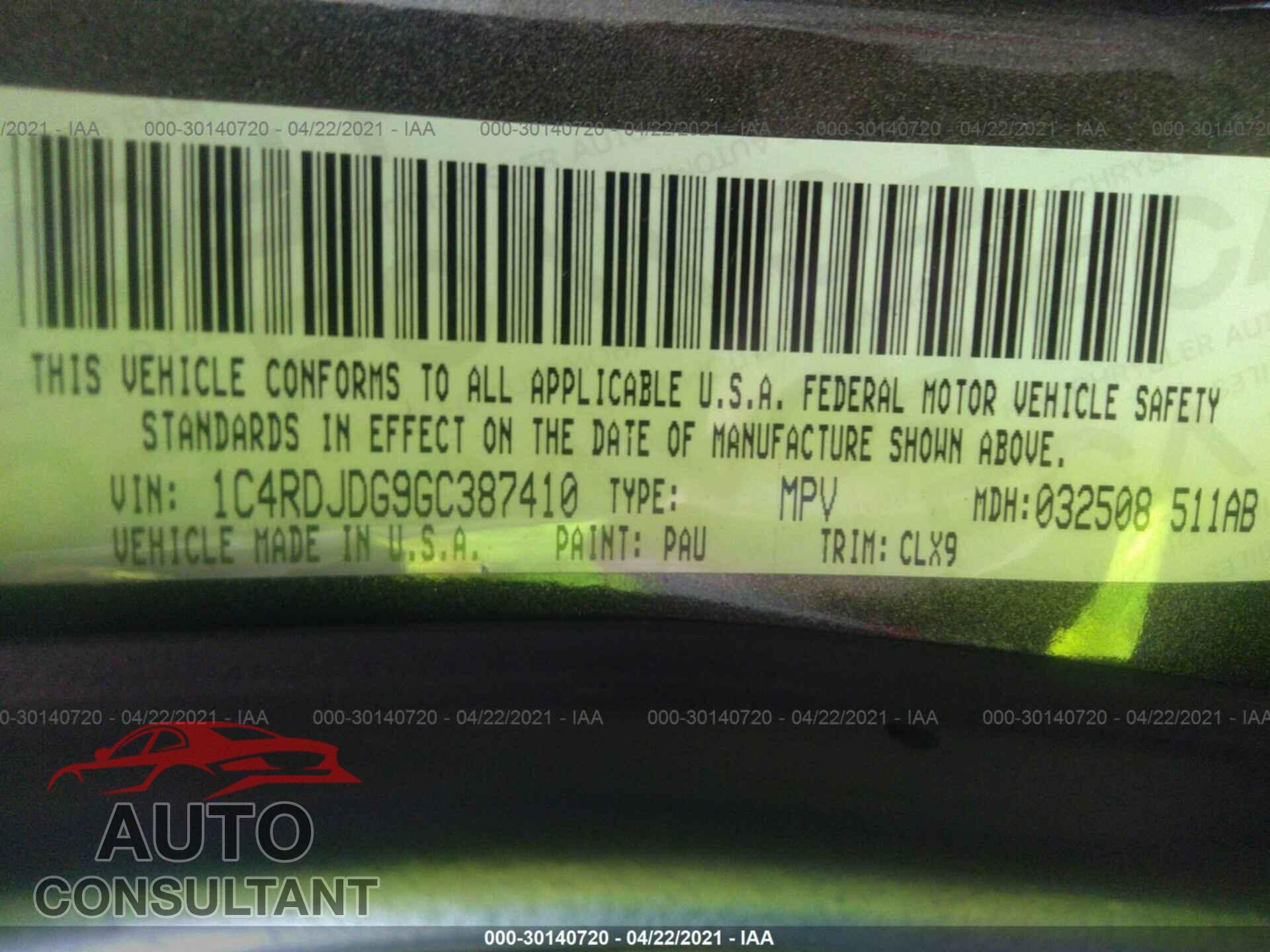 DODGE DURANGO 2016 - 1C4RDJDG9GC387410