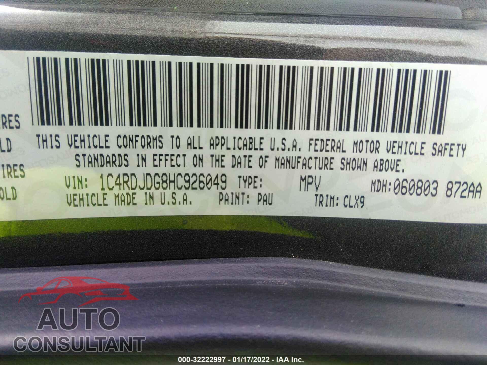 DODGE DURANGO 2017 - 1C4RDJDG8HC926049