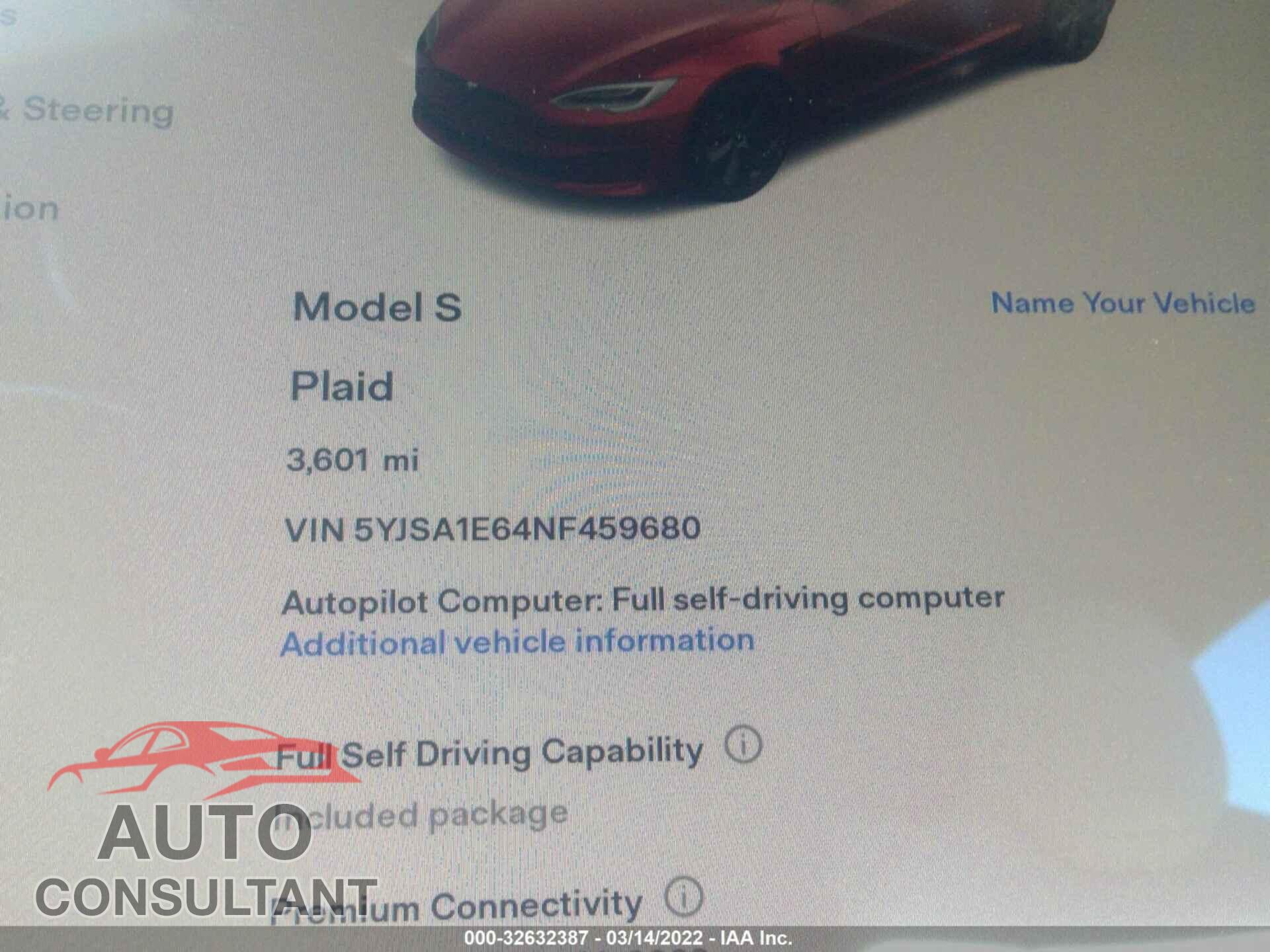 TESLA MODEL S 2022 - 5YJSA1E64NF459680