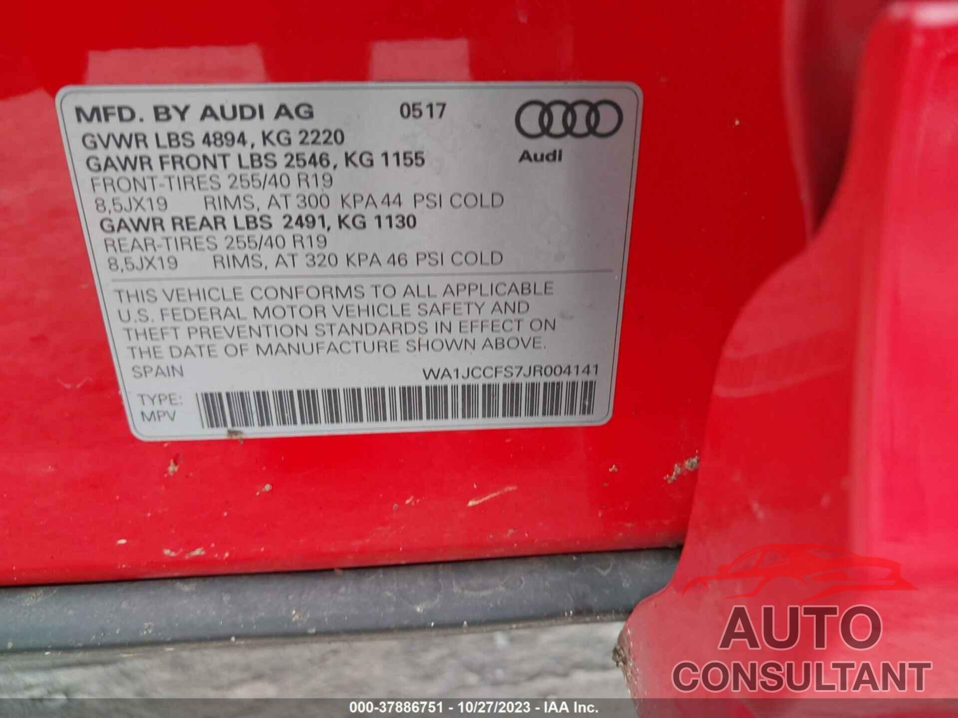 AUDI Q3 2018 - WA1JCCFS7JR004141