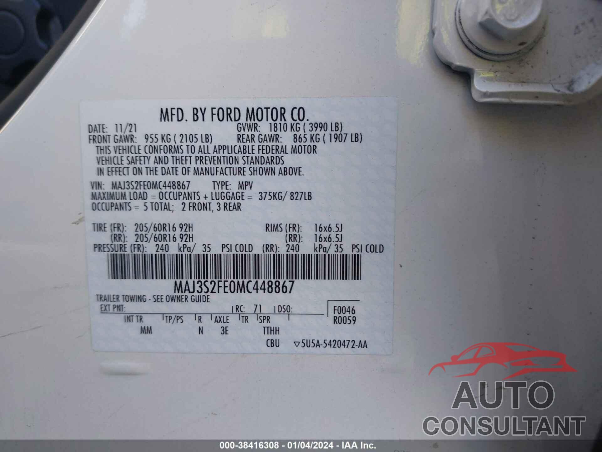 FORD ECOSPORT 2021 - MAJ3S2FE0MC448867