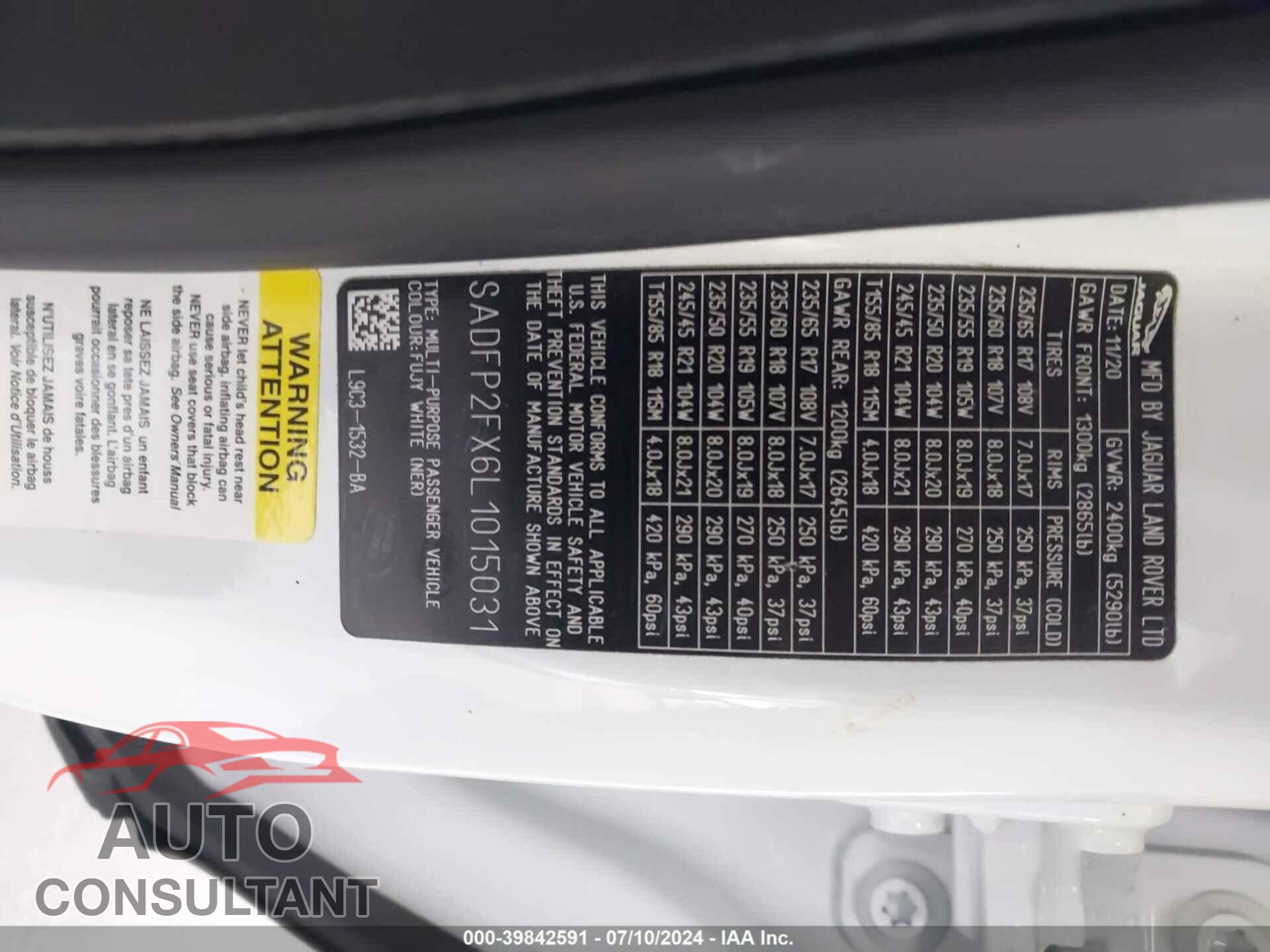 JAGUAR E-PACE 2020 - SADFP2FX6L1015031