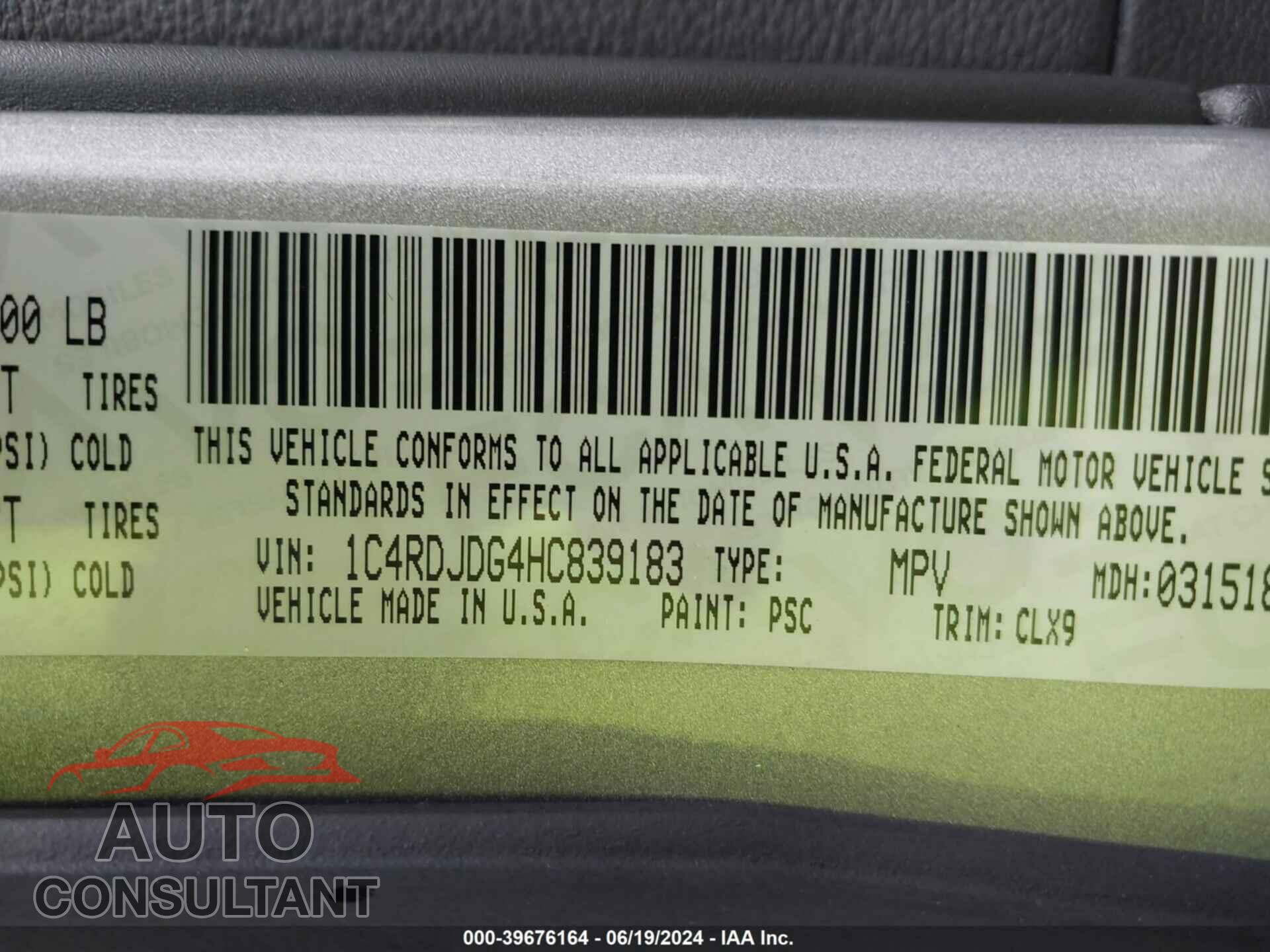 DODGE DURANGO 2017 - 1C4RDJDG4HC839183