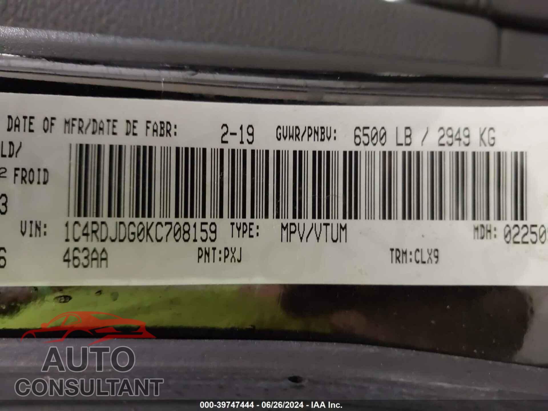 DODGE DURANGO 2019 - 1C4RDJDG0KC708159