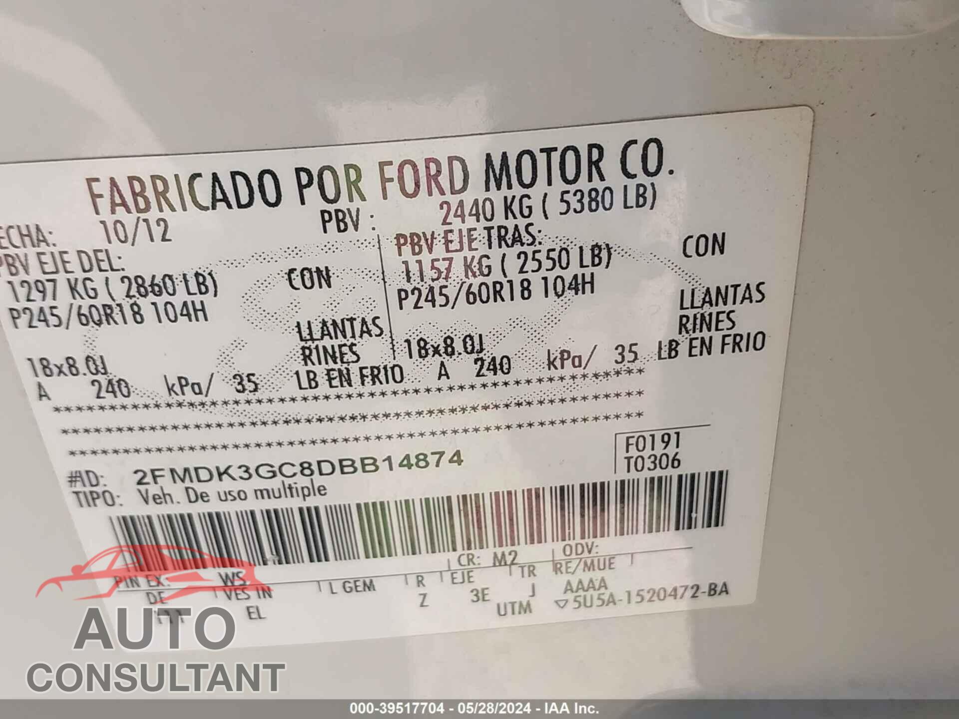FORD EDGE 2013 - 2FMDK3GC8DBB14874