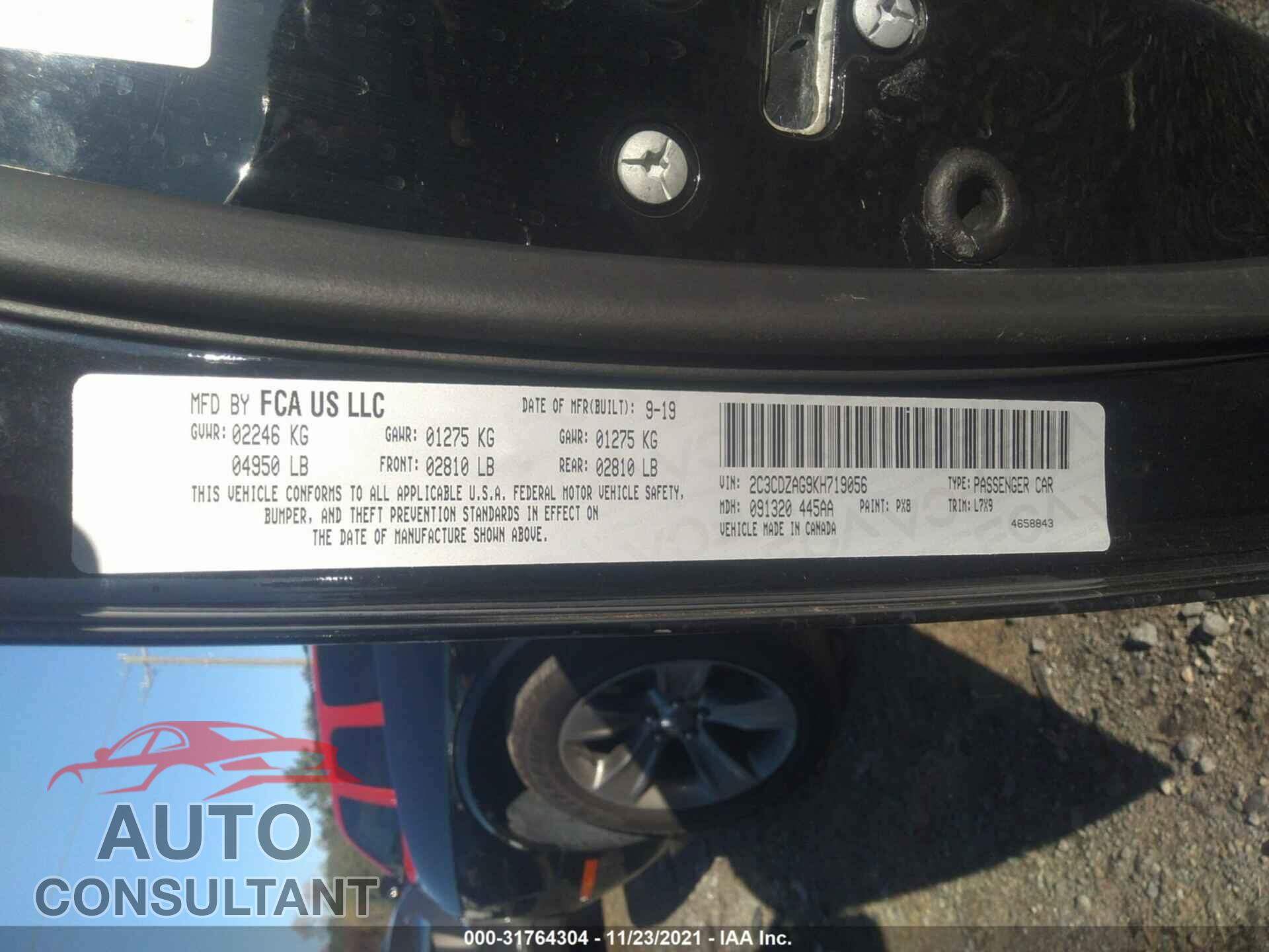 DODGE CHALLENGER 2019 - 2C3CDZAG9KH719056