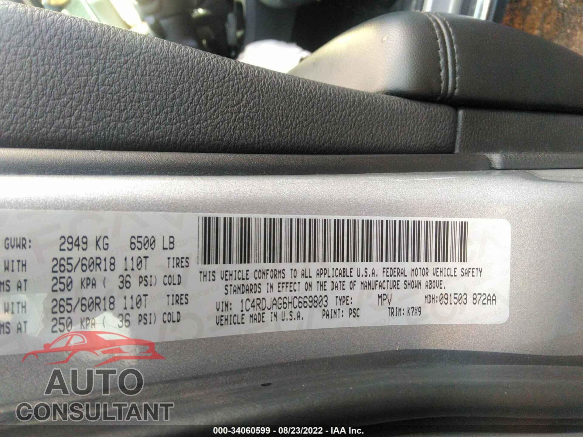 DODGE DURANGO 2017 - 1C4RDJAG6HC669803