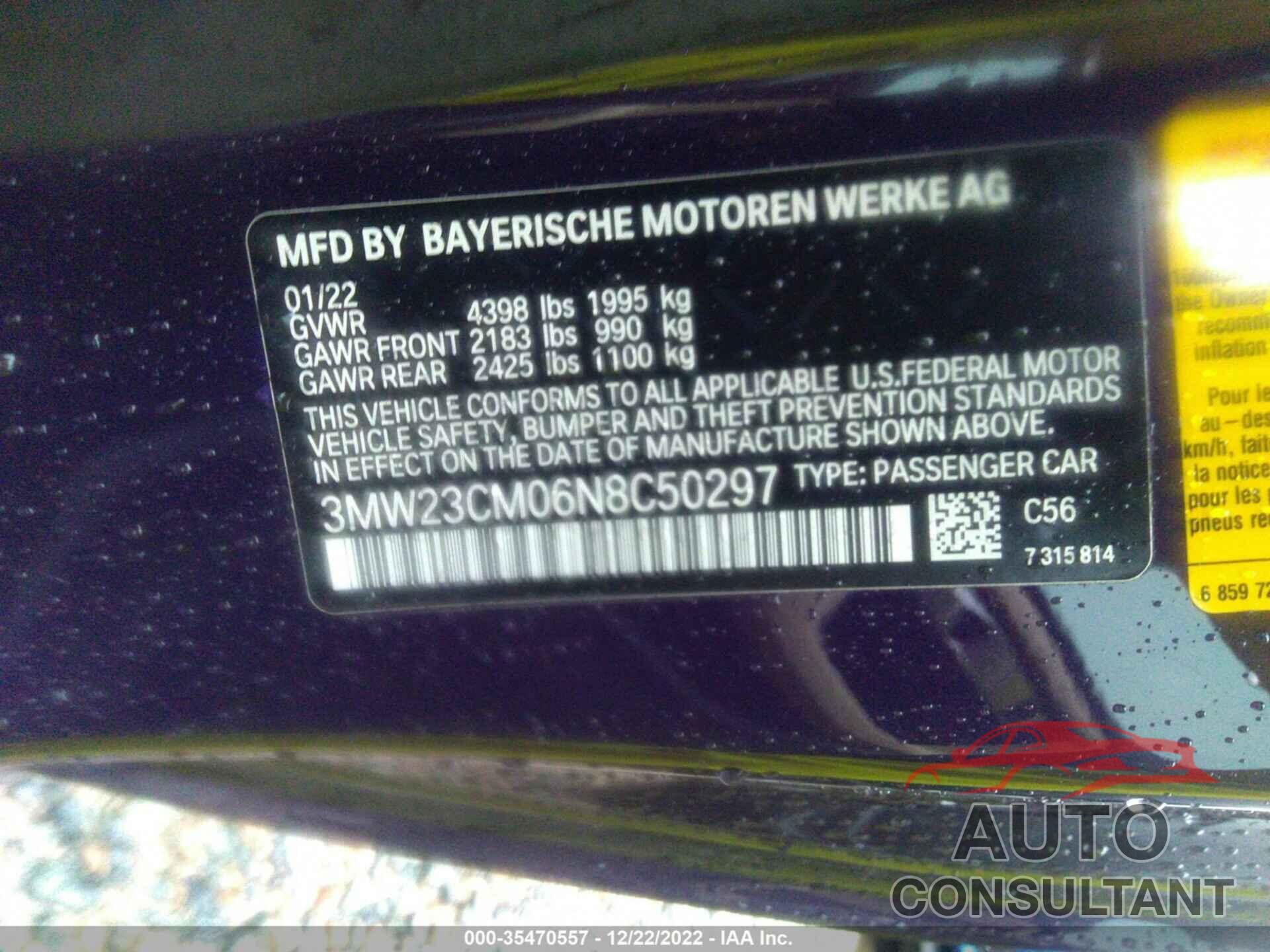 BMW 2 SERIES 2022 - 3MW23CM06N8C50297