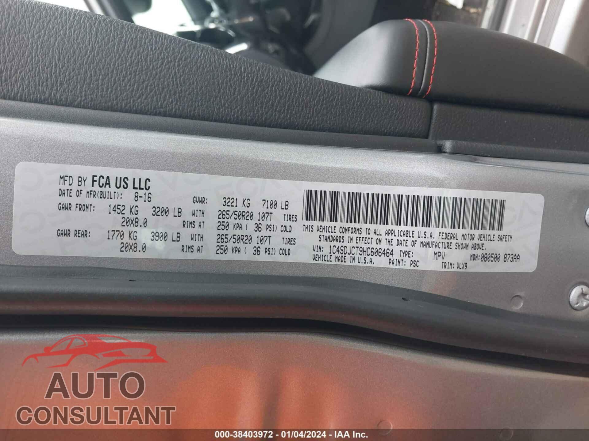 DODGE DURANGO 2017 - 1C4SDJCT9HC606464