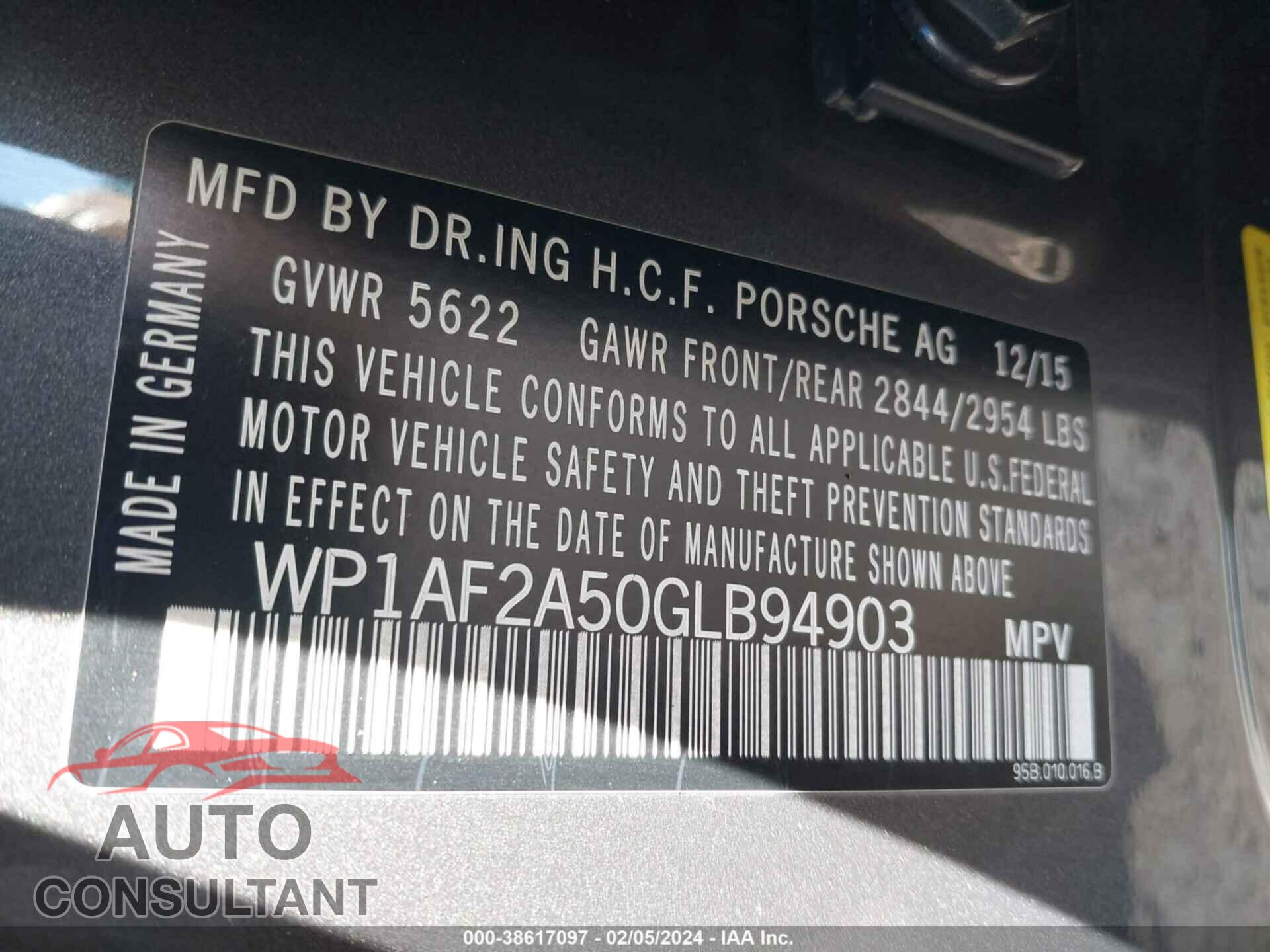 PORSCHE MACAN 2016 - WP1AF2A50GLB94903