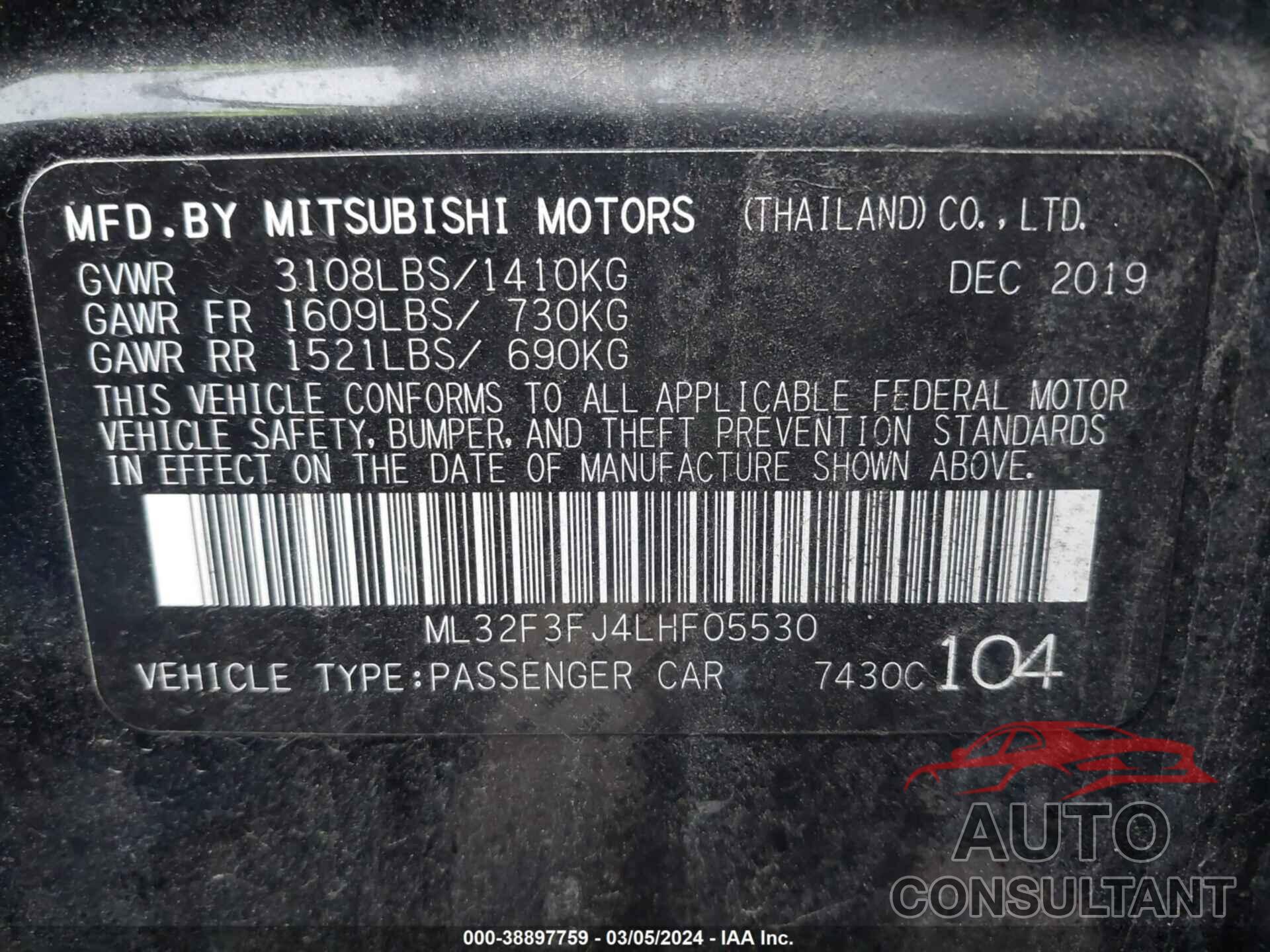 MITSUBISHI MIRAGE G4 2020 - ML32F3FJ4LHF05530