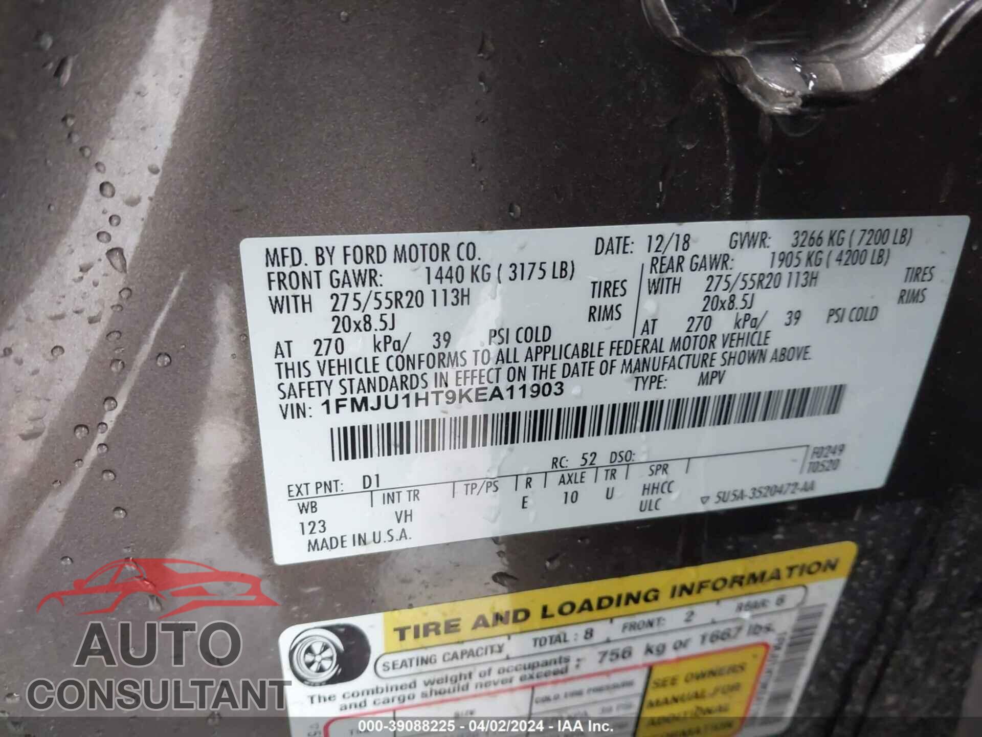 FORD EXPEDITION 2019 - 1FMJU1HT9KEA11903